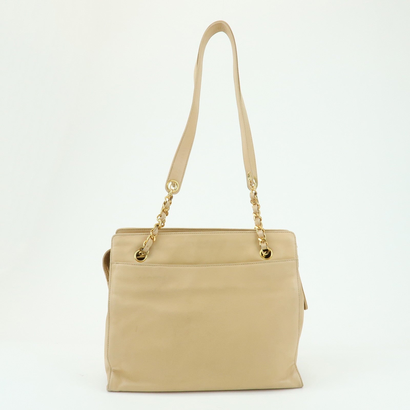 CHANEL COCO Mark Lamb Skin Chain Shoulder Bag Tote Bag Beige Gold