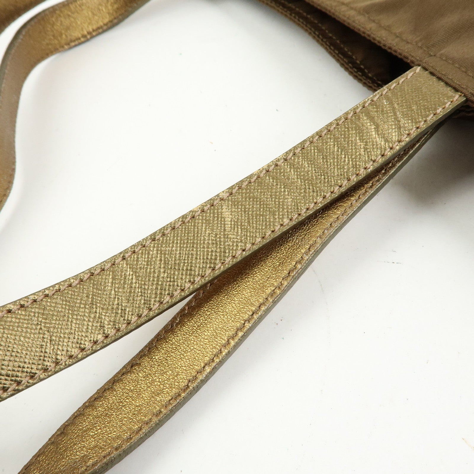 PRADA Bijoux Bear Motif Nylon Saffiano Leather Tote Bag Khaki Gold