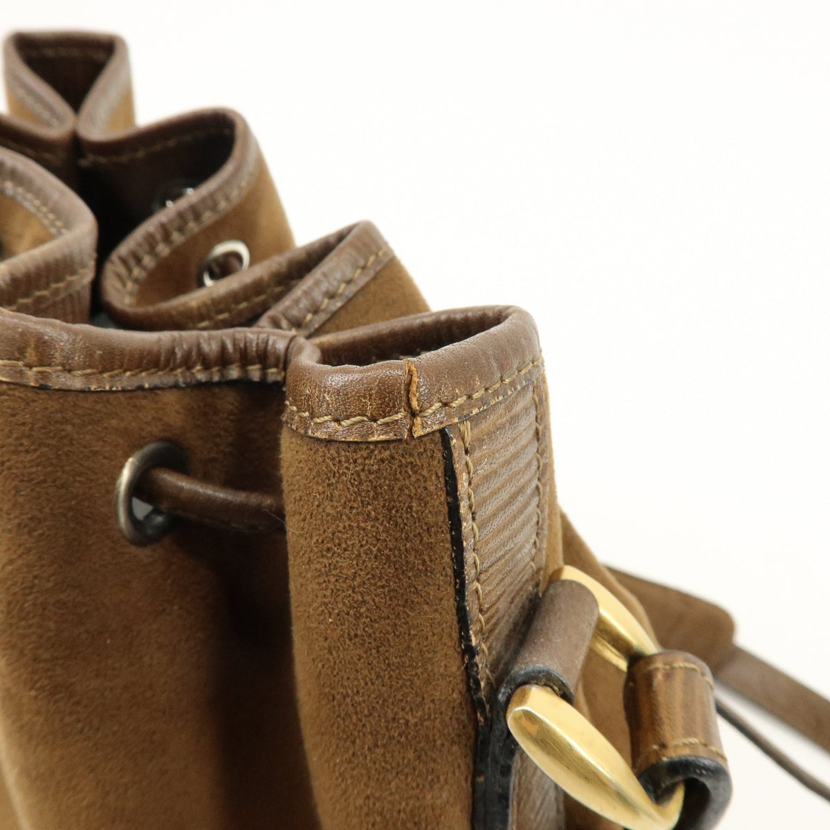 BALENCIAGA BB Logo Suede Leather Shoulder Bag Bucket Bag Brown