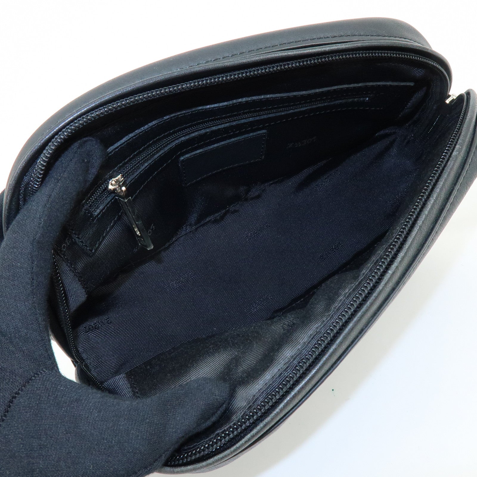 LOEWE Anagram Leather Clutch Bag Pouch Wristlet Bag Black