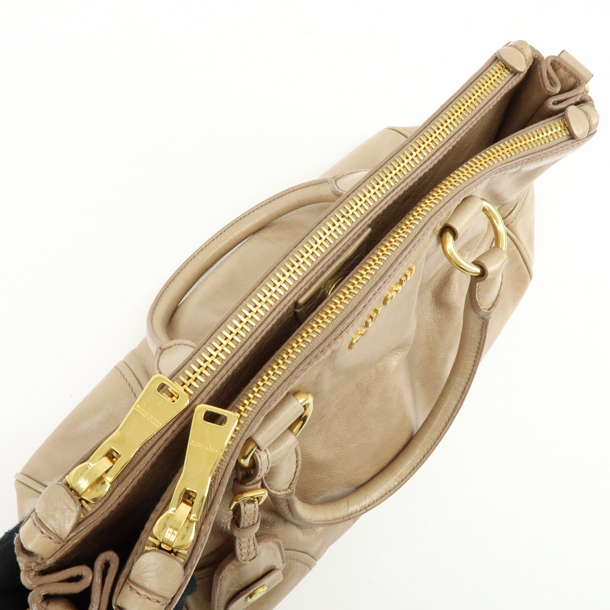 MIU MIU Leather 2Way Bag Hand Bag Shoulder Bag Key Ring Beige RN1127