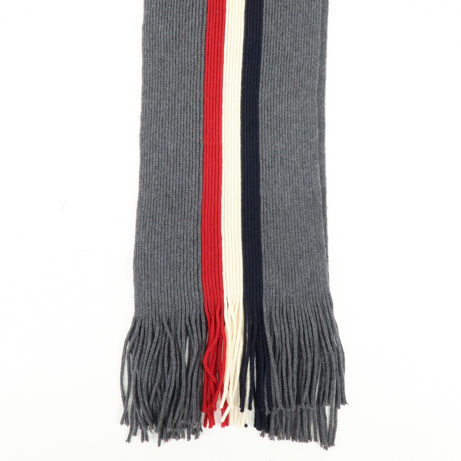 Moncler Wool 100% Scarf Stole Tri-color Gray Navy White Red