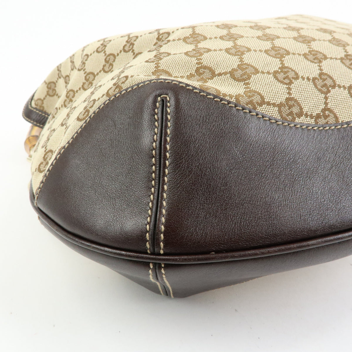 GUCCI Bamboo GG Canvas Leather 2Way Bag Hand Bag Beige Brown 169976