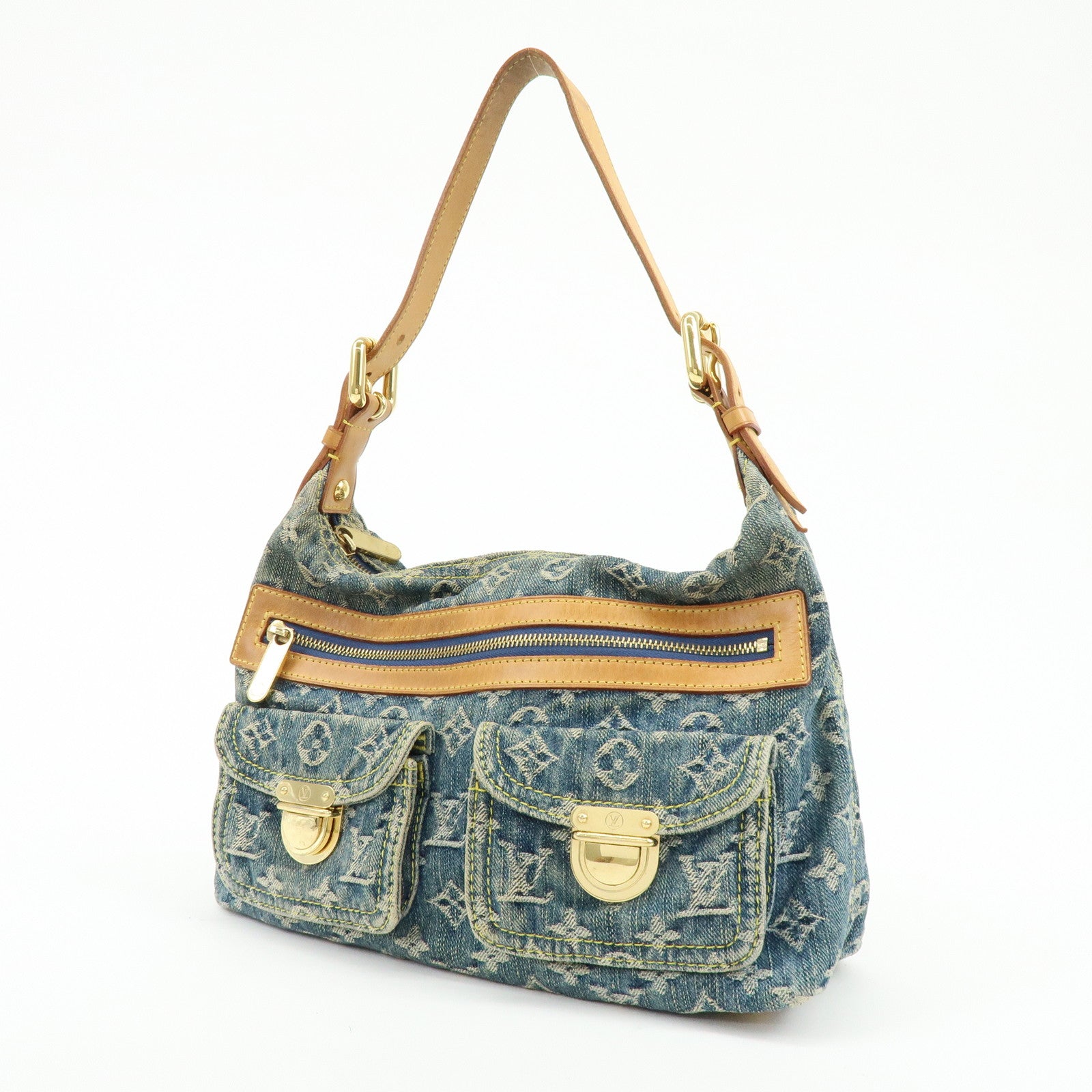Louis Vuitton Monogram Denim Baggy PM 2Way Bag Shoulder Bag Blue M95049