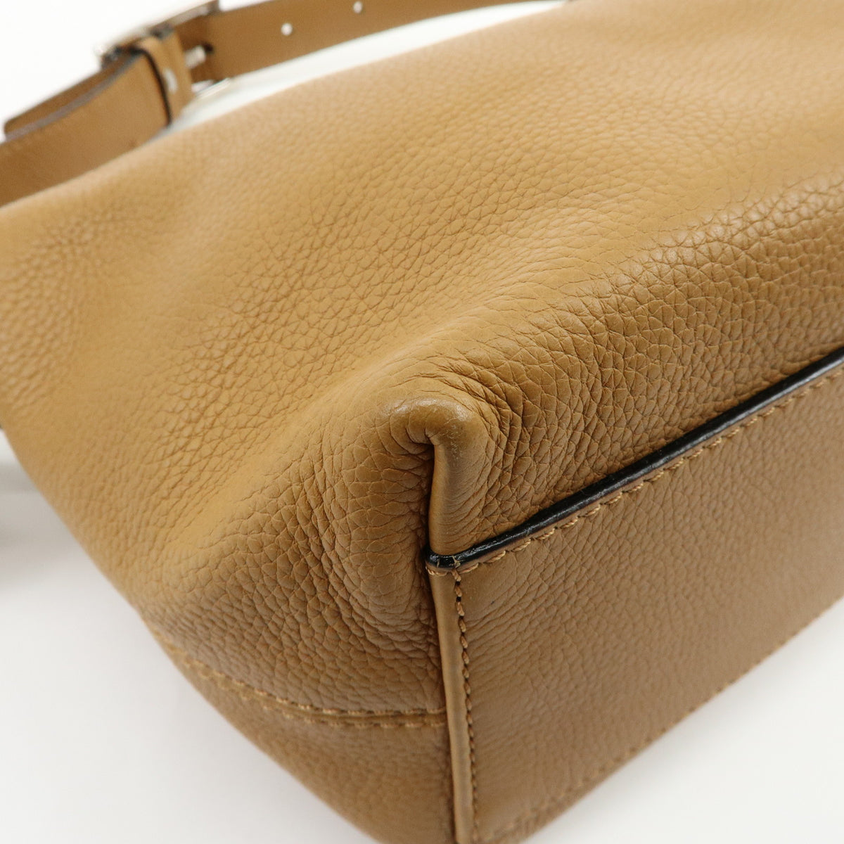 CELINE Logo Leather Shoulder Bag Hand Bag Camel