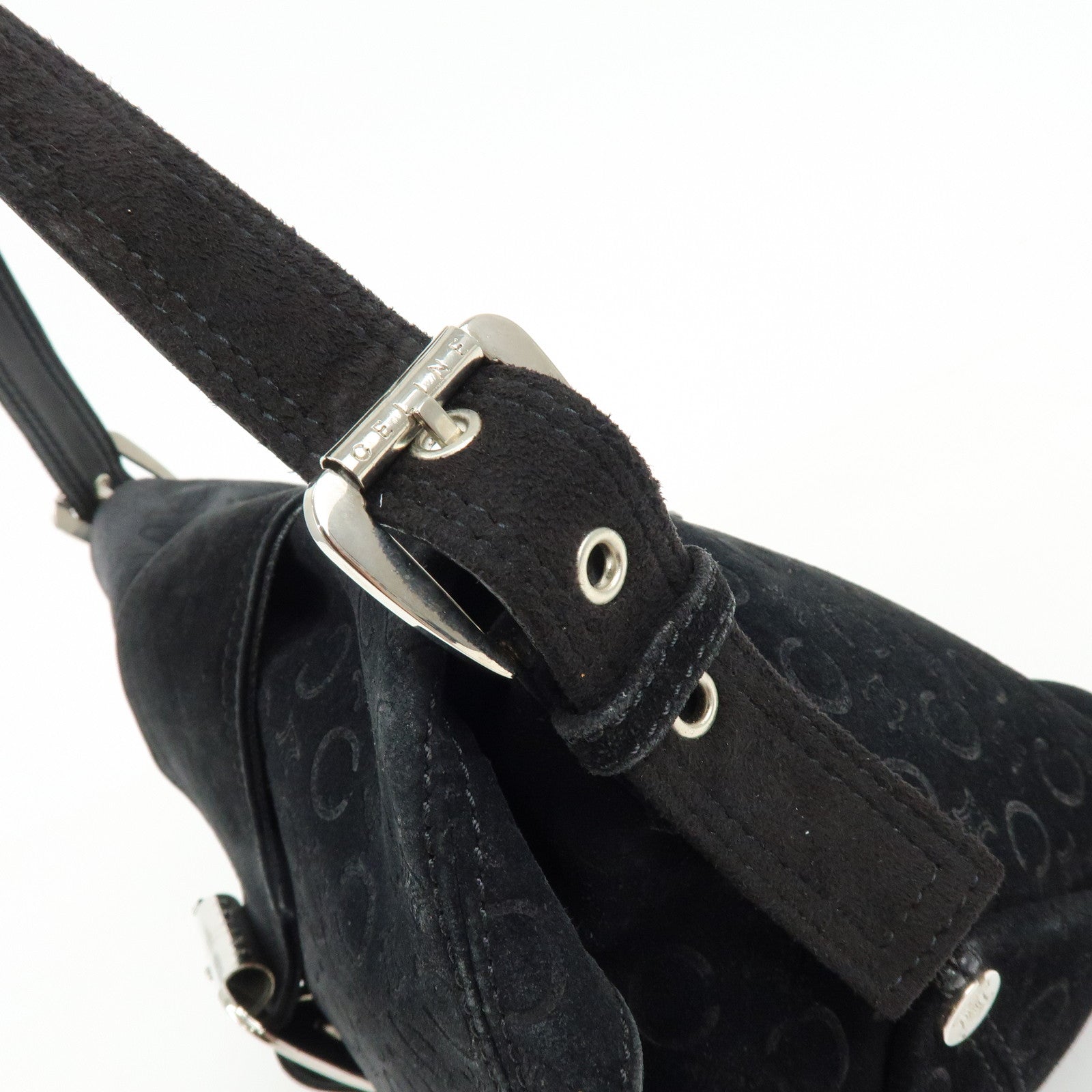 CELINE C Macadam Suede Leather Shoulder Crossbody Bag Black