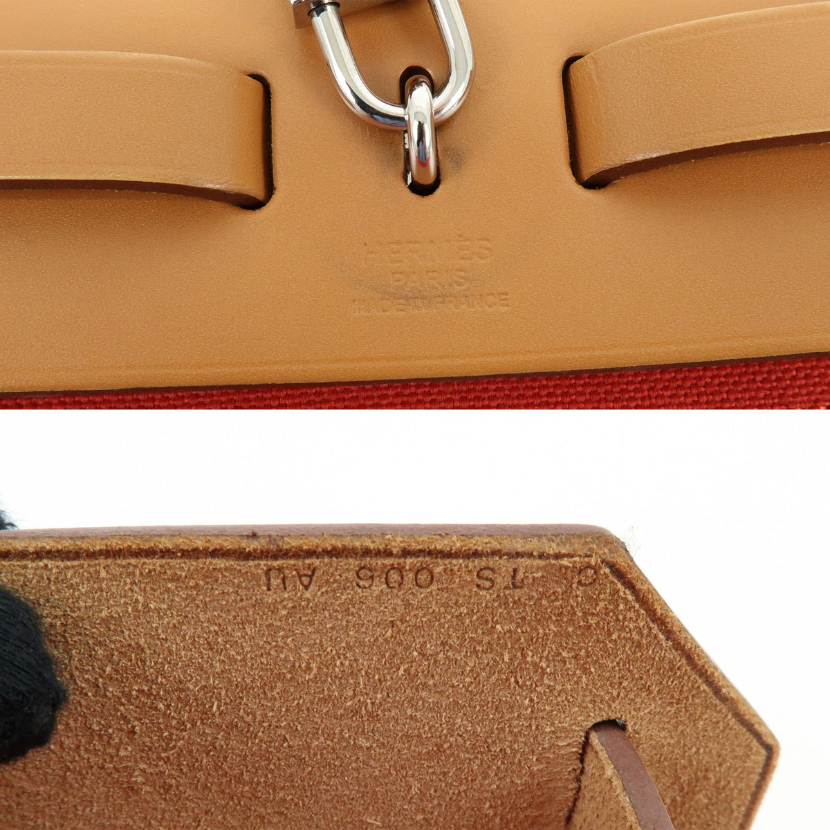 HERMES Toile Militaire Herbag Zip PM  2Way Bag T Stamped Sanguine