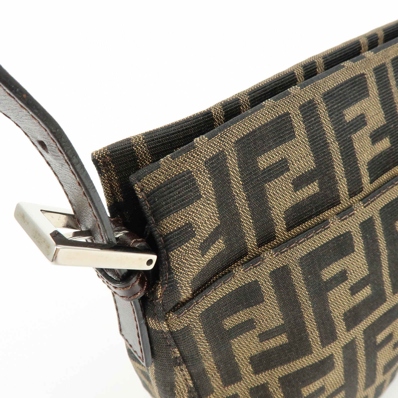 FENDI Zucca Canvas Leather Shoulder Bag Hand Bag Brown Black 26566