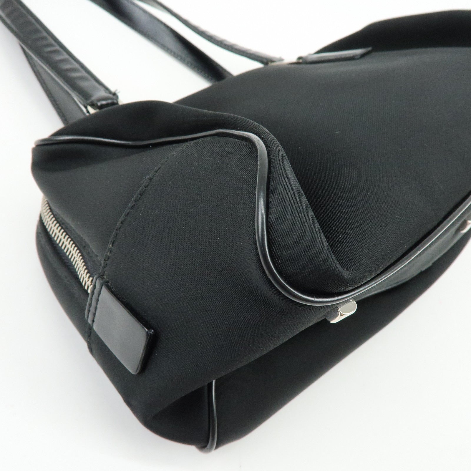 Ferragamo Nylon Leather Hand Bag Mini Boston Bag Black