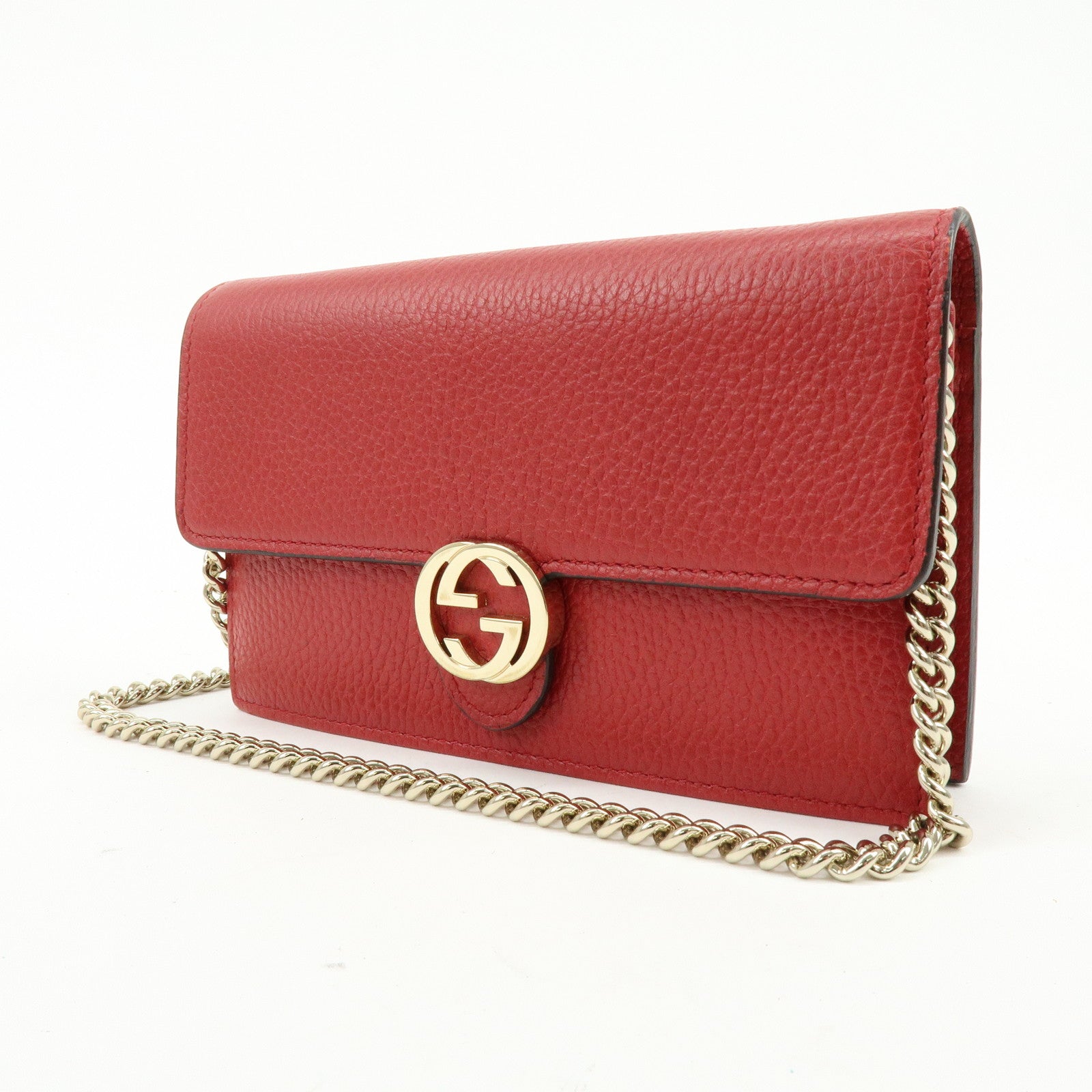 GUCCI Interlocking G Leather Chain Wallet Shoulder Bag Red 510314