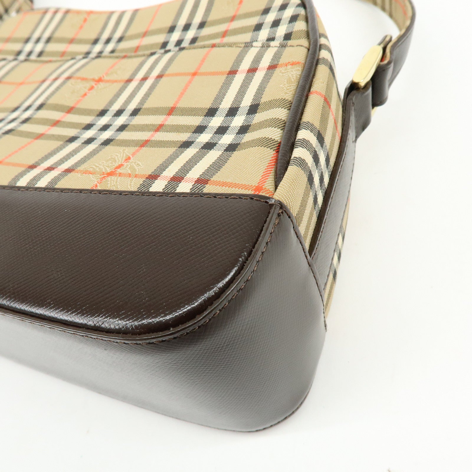 BURBERRY Nova Plaid Canvas Leather Shoulder Crossbody Bag Beige Brown