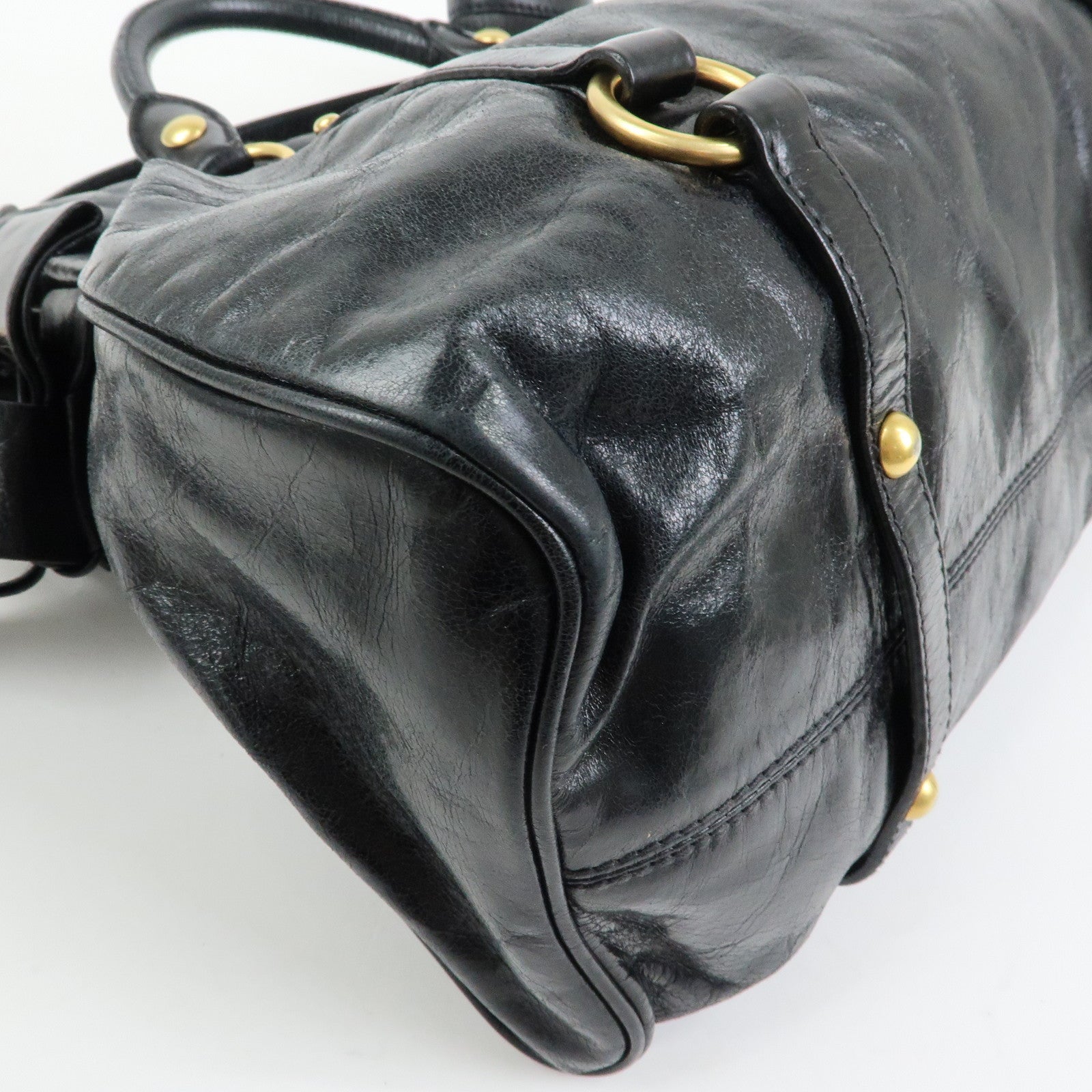 MIU MIU Leather Side Ribbon Large 2Way Hand Shoulder Bag Black  RT0365