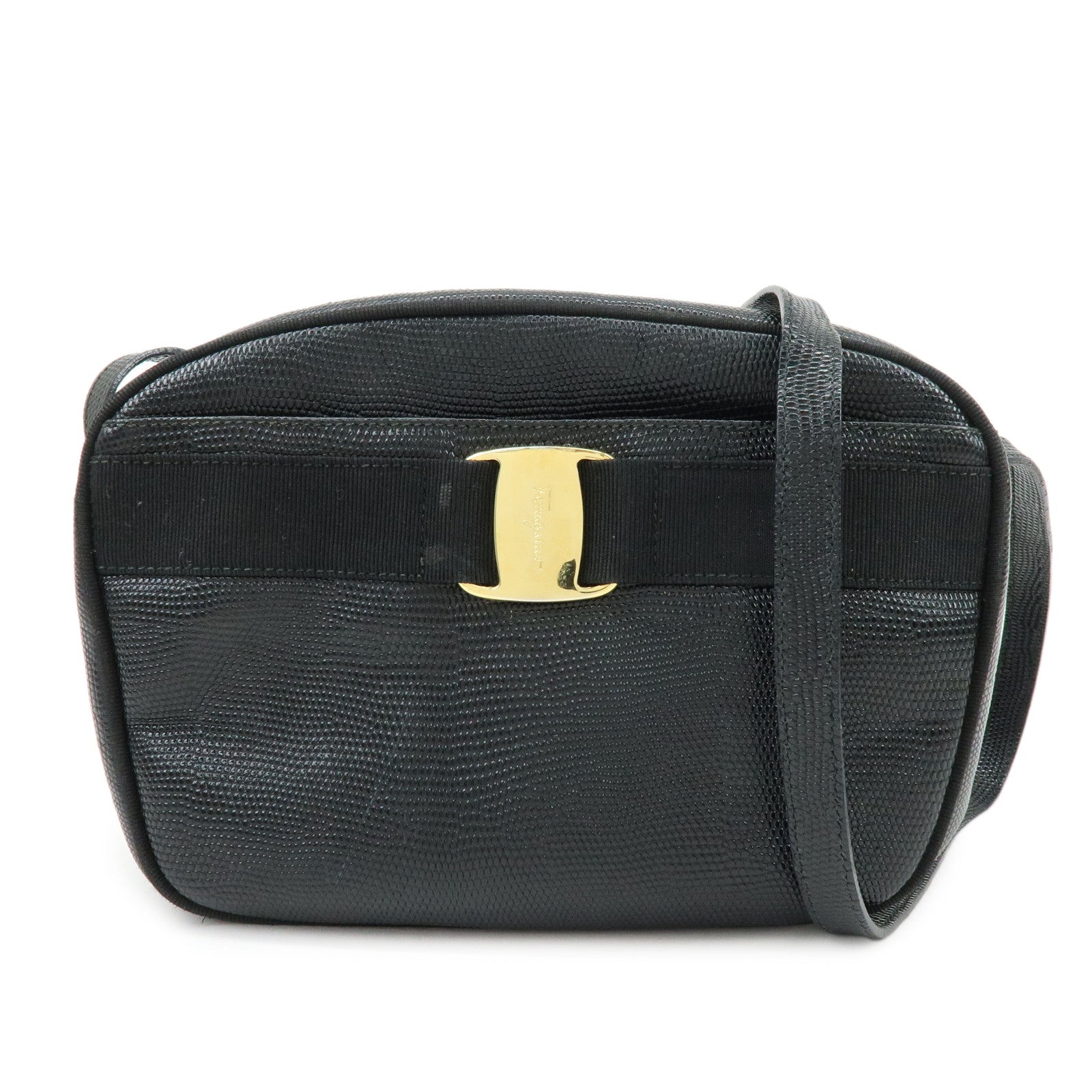 Ferragamo Vara Embossed Leather Shoulder Crossbody Bag Black