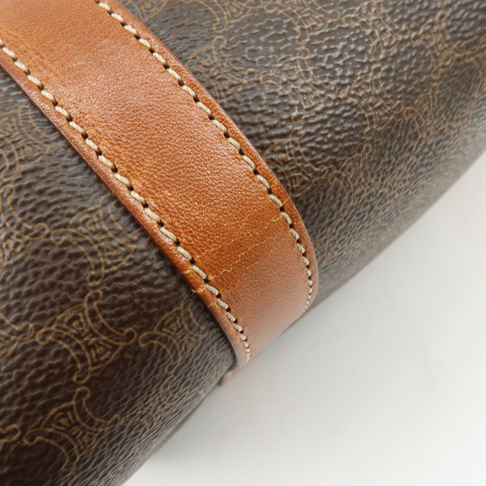 CELINE Macadam Logo PVC Leather 2Way Boston Bag Hand Bag Brown