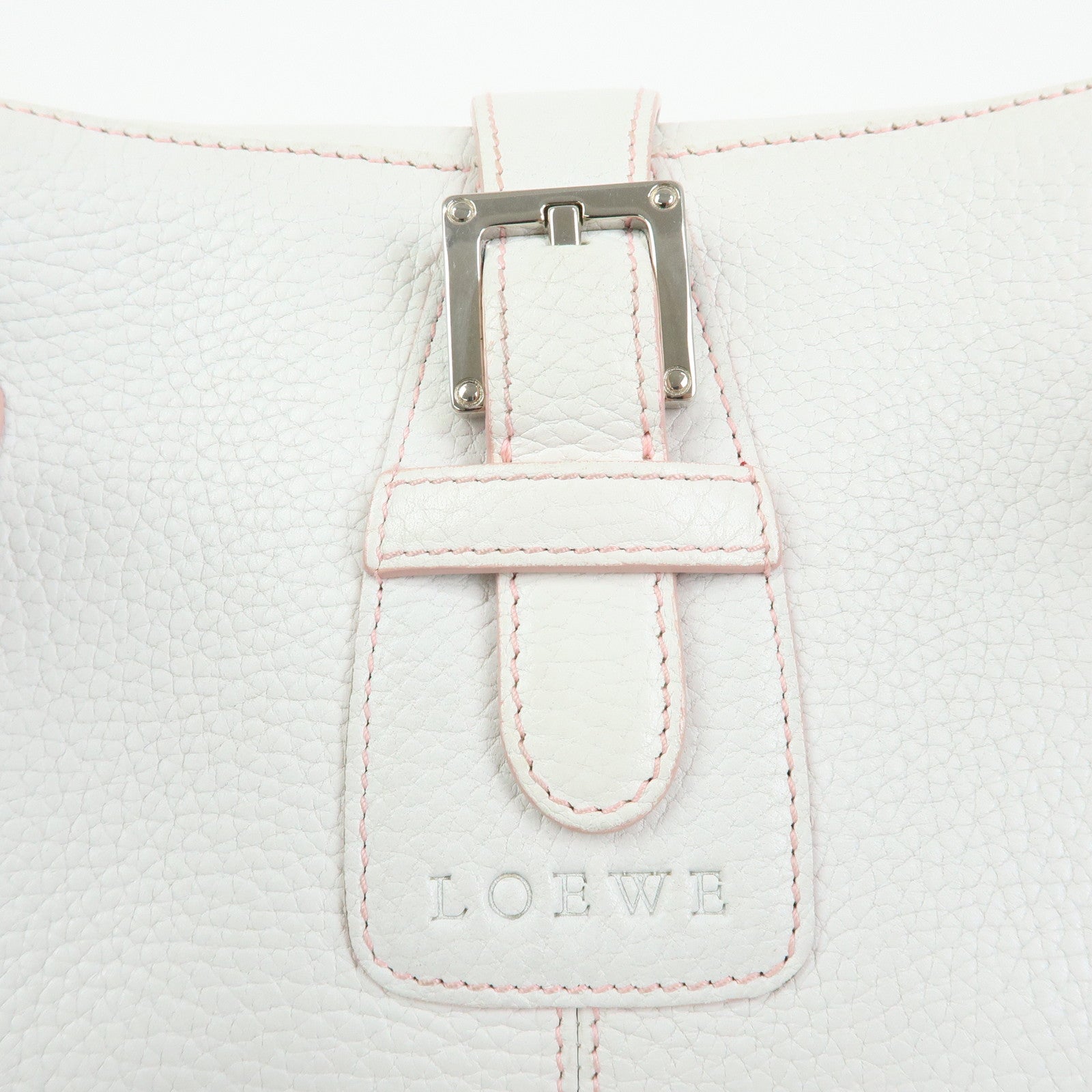 LOEWE Senda Leather Boston Bag Hand Bag White