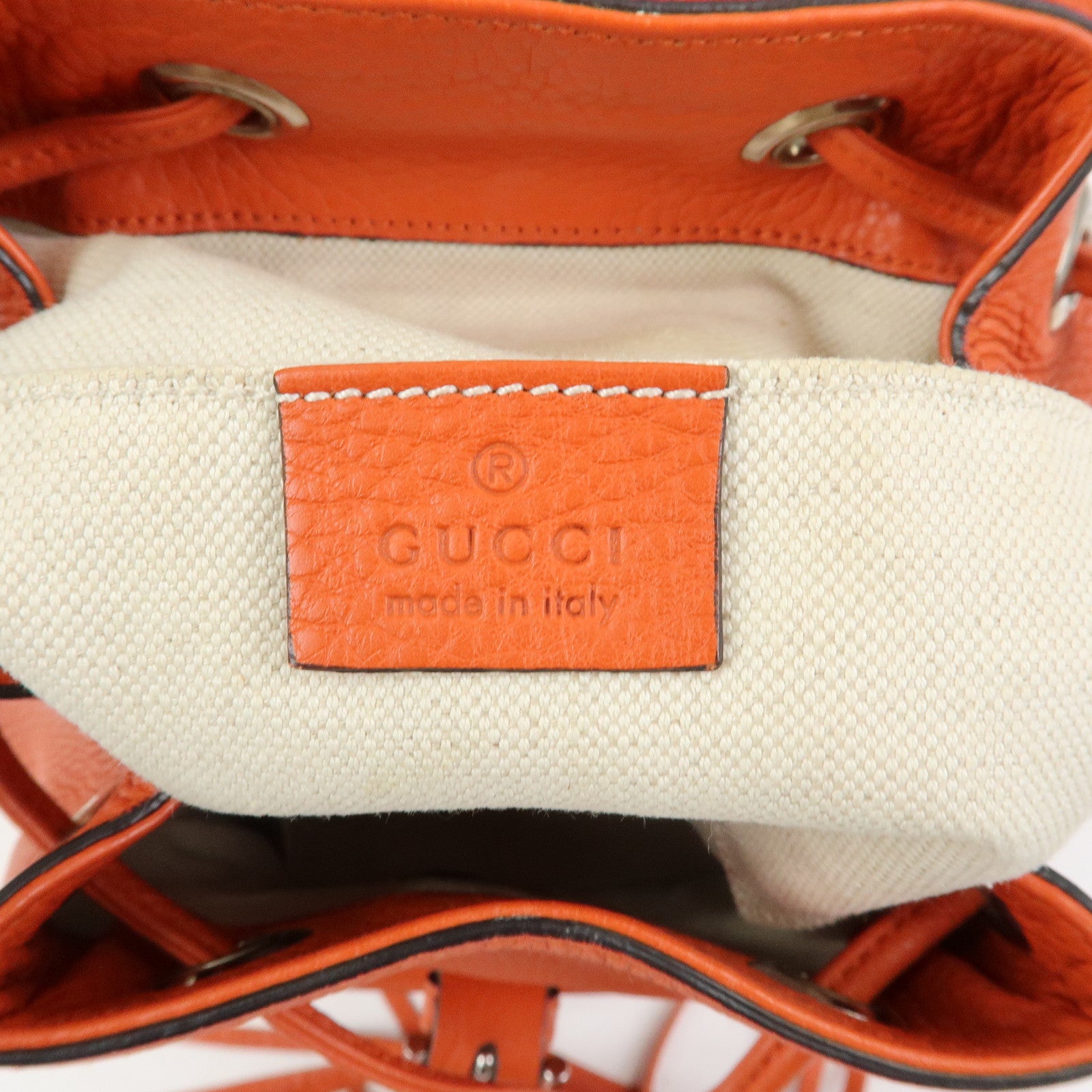 GUCCI Bamboo Leather Backpack Rucksack Tassel Strap Orange 387149