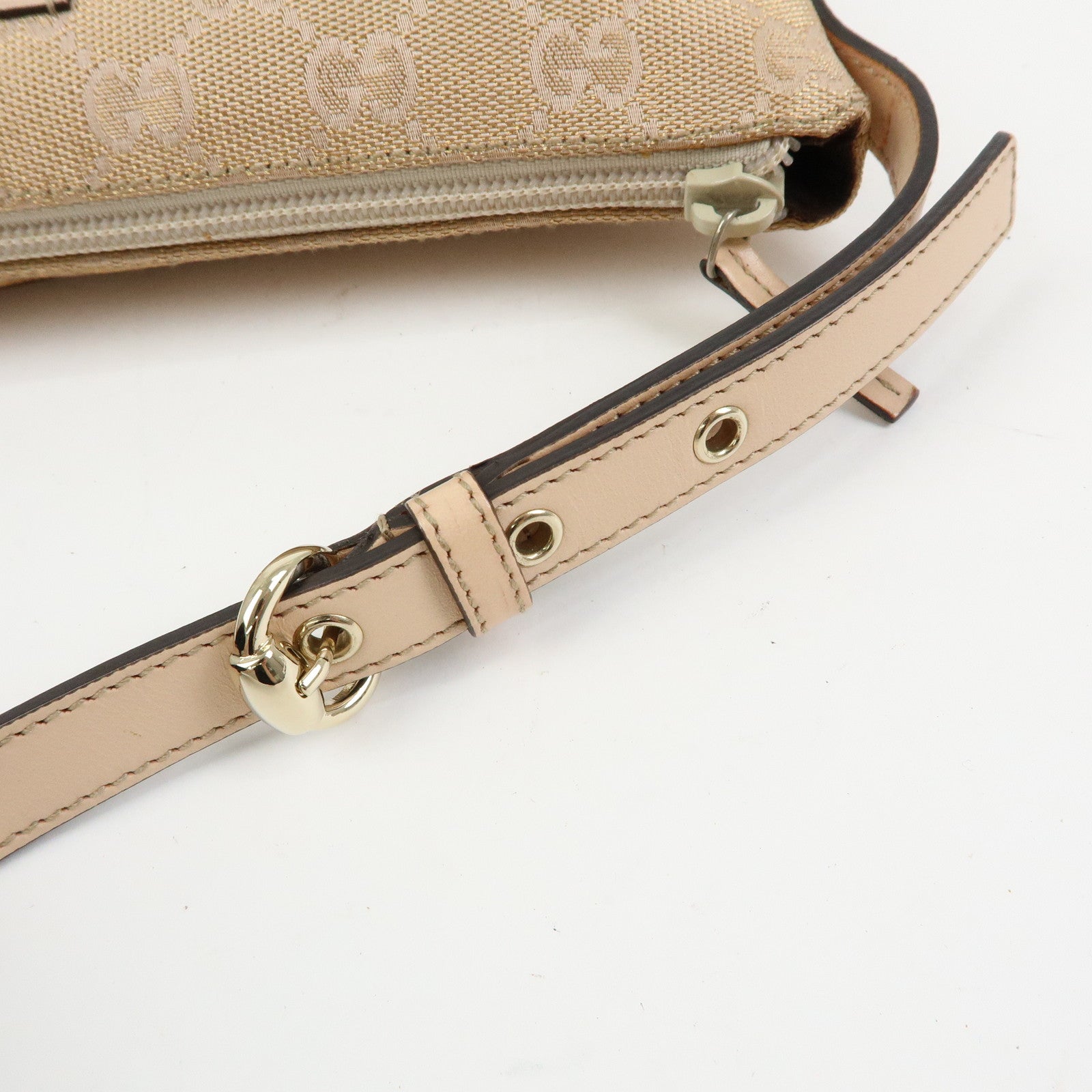 GUCCI GG Canvas Leather Hand Bag Pouch Beige Pink 190393