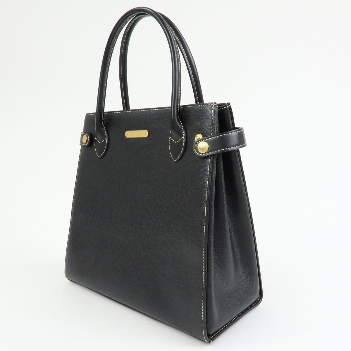 BURBERRY Nova Plaid Leather Hand Bag Tote Bag Side Belt Black