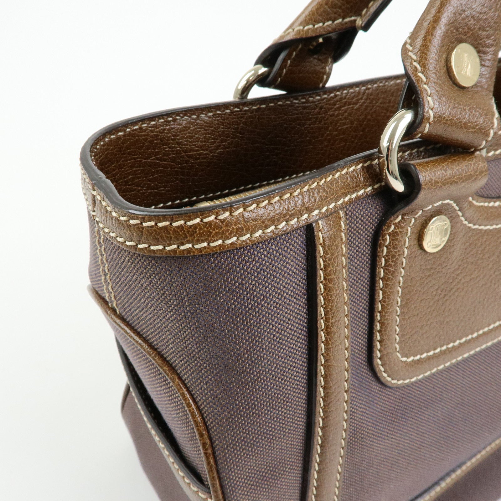 CELINE Boogie Bag Canvas Leather Hand Bag Tote Bag Brown