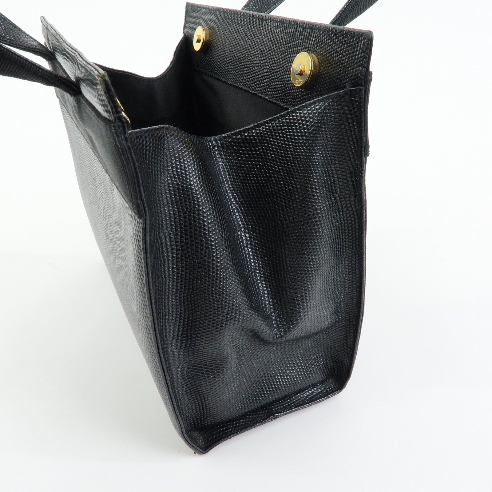 Ferragamo Vara Ribbon Embossed Leather Canvas 2Way Hand Bag Black