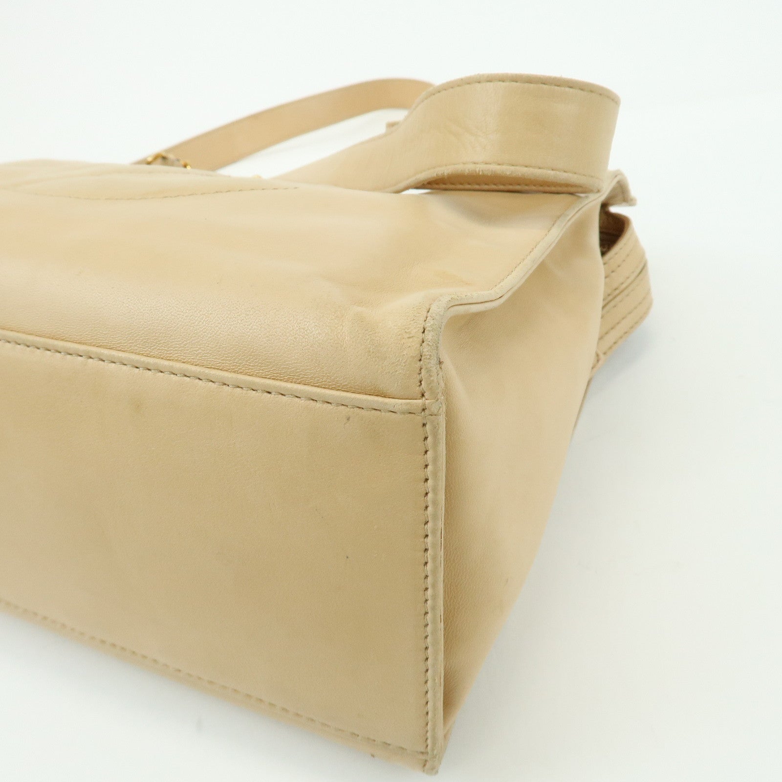 CHANEL COCO Mark Lamb Skin Chain Shoulder Bag Tote Bag Beige Gold