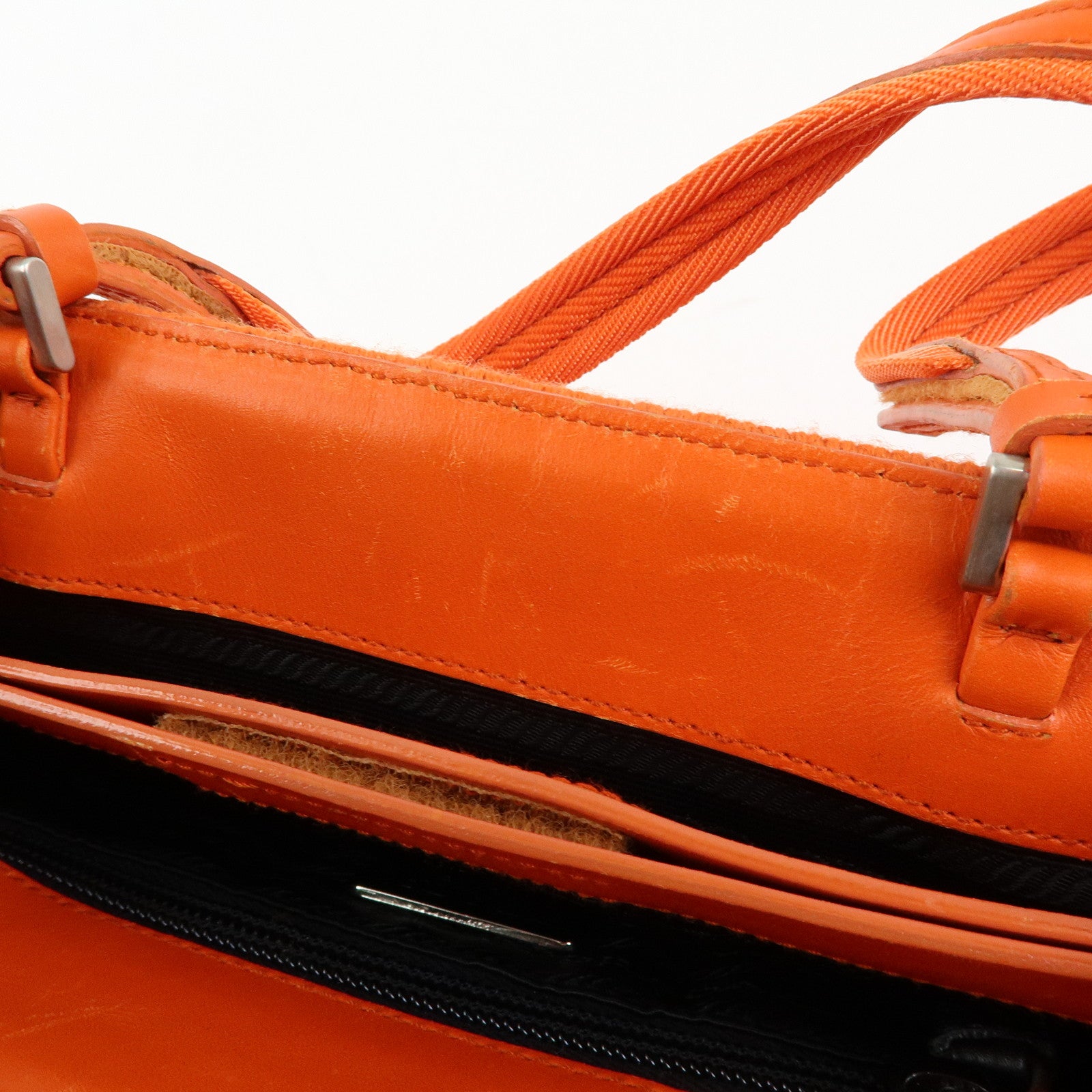PRADA Triangle Log Wool Leather Hand Bag Shoulder Bag Orange