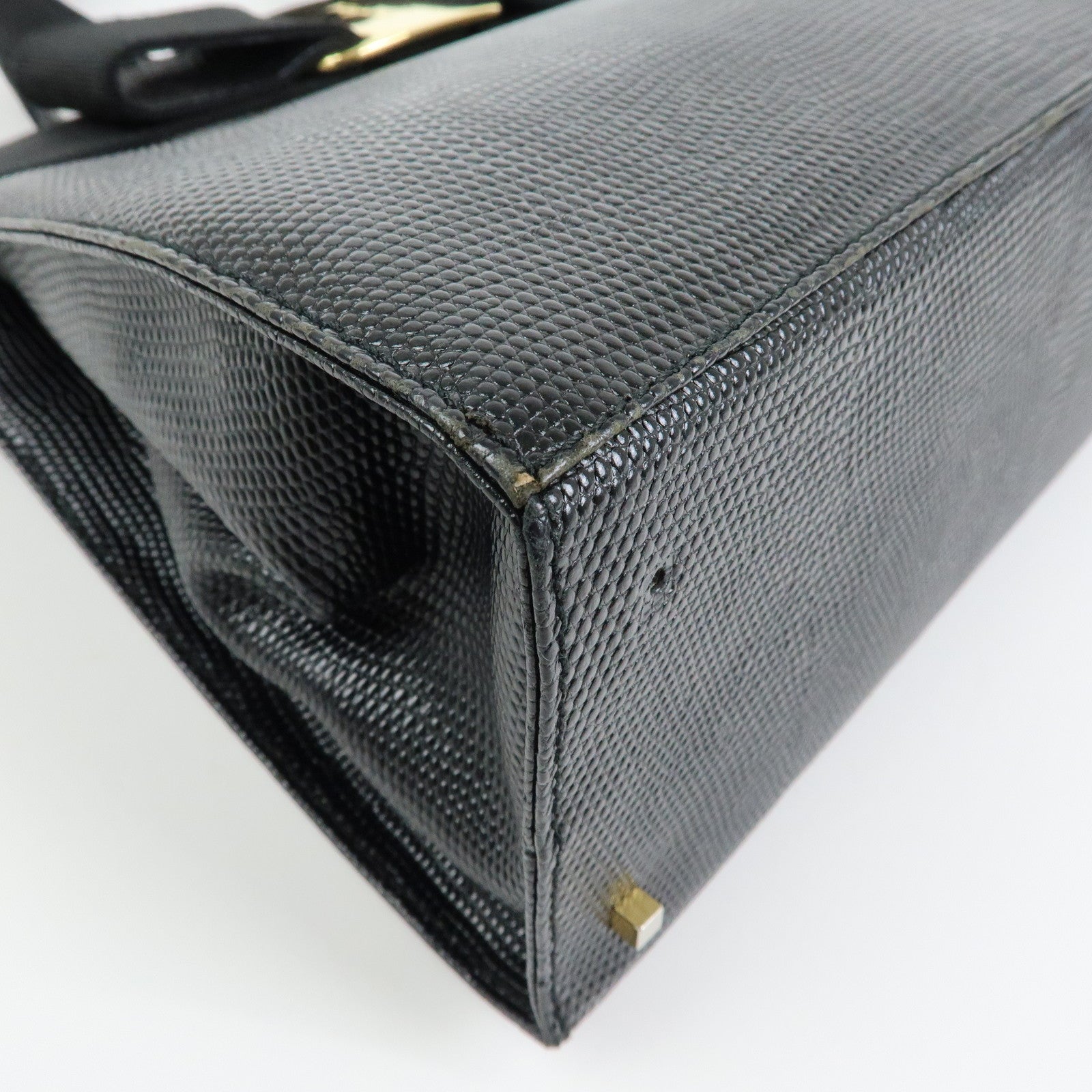 Ferragamo Vara Ribbon Embossed Leather Canvas 2Way Hand Bag Black