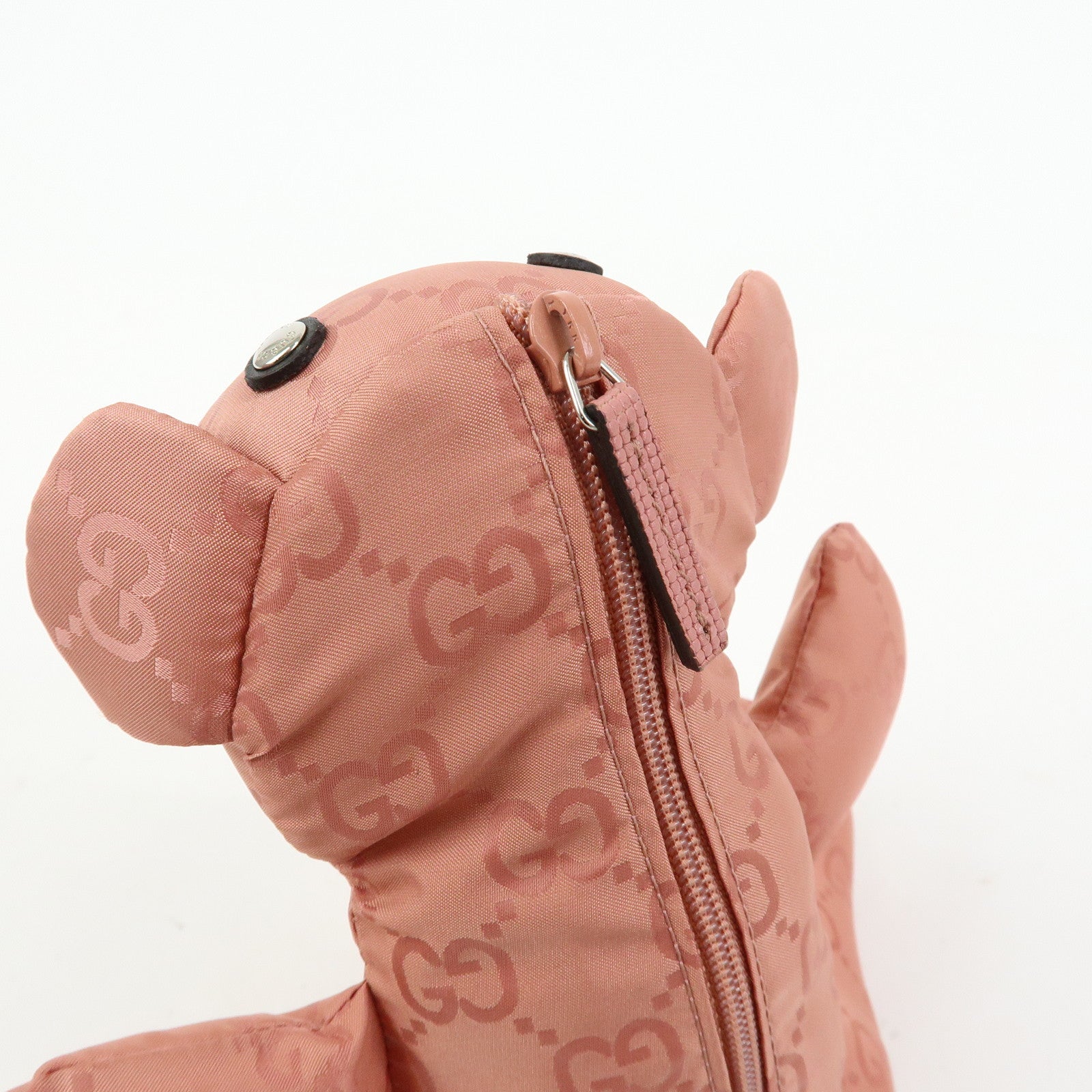 GUCCI Teddy Bear GG Nylon Cosmetic Pouch Bag Charm Pink 223669