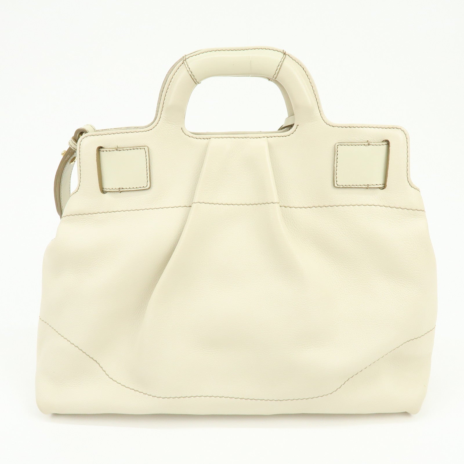 Ferragamo Gancini Leather 2Way Bag Shoulder Bag Hand Bag White