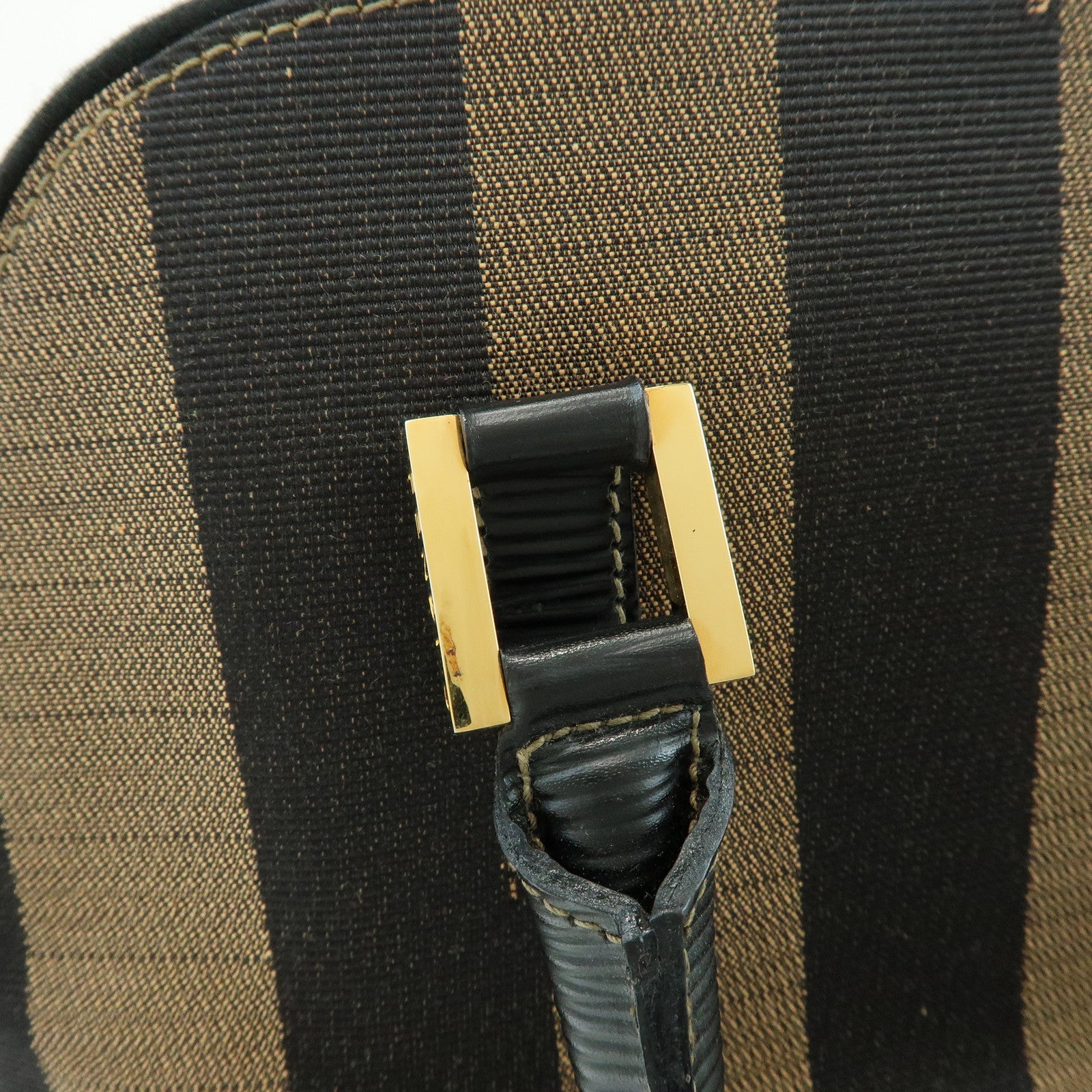FENDI Pequin Canvas Embossed Leather 2Way Bag Hand Bag Brown
