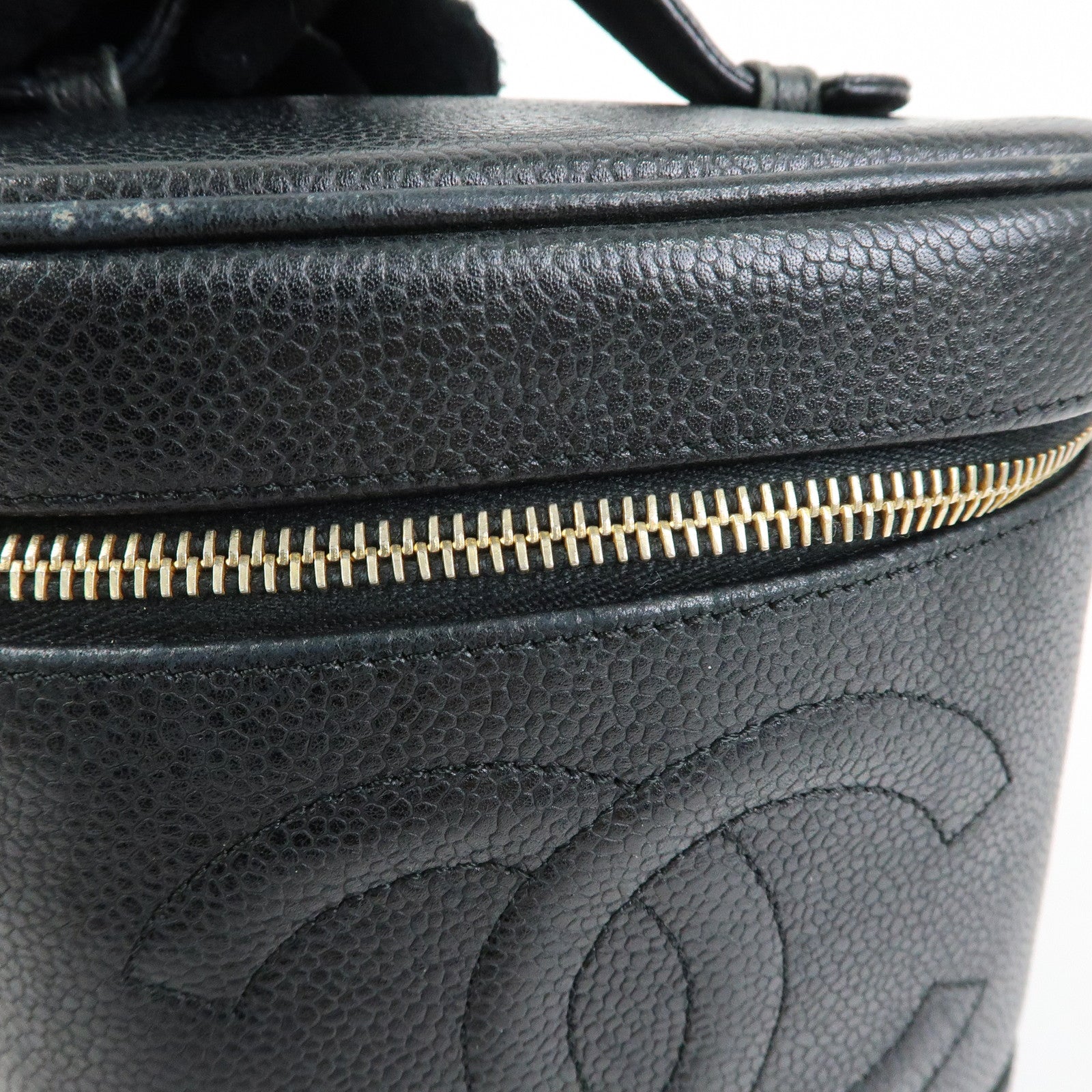 CHANEL COCO Mark Caviarskin Vanity Bag Cosmetic Bag Black A01998