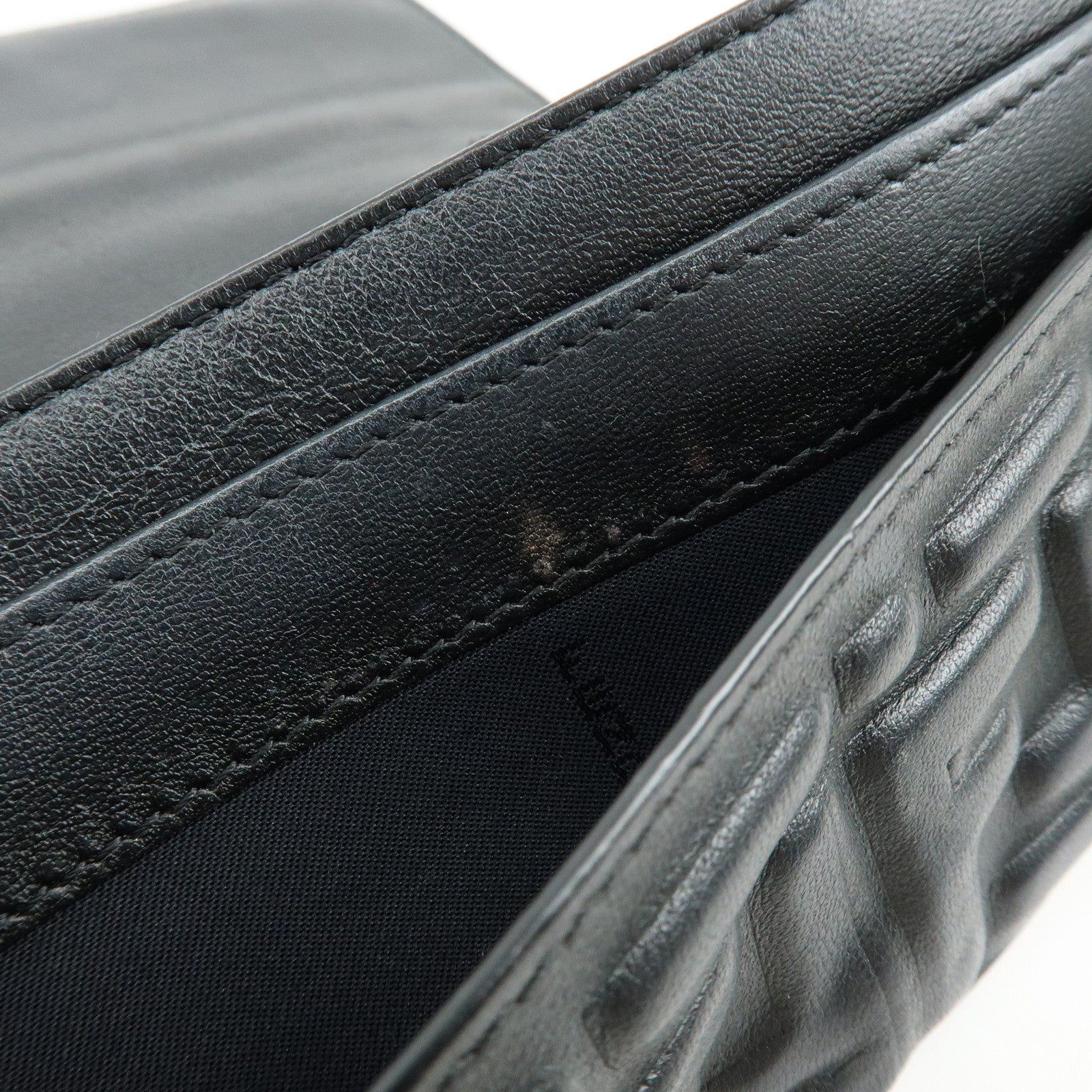 FENDI  Baguette Zucca Embossed Leather Chain Long Wallet Black 8M0365