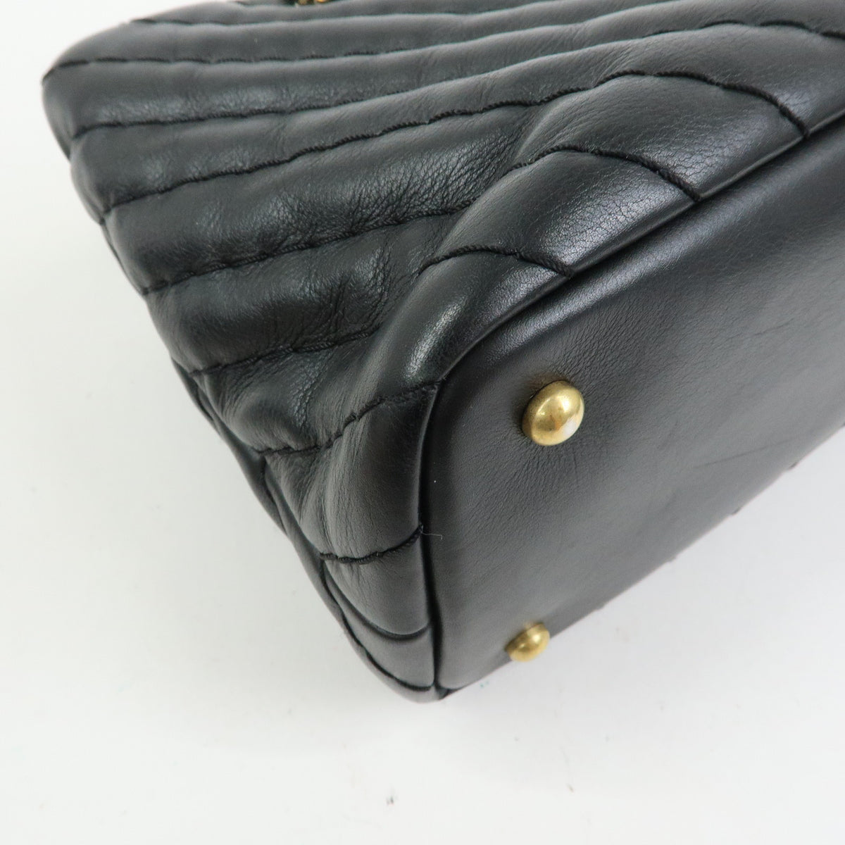 CHANEL Calf Skin V Stich Shevron Chain Shoulder Bag Tote Bag Black