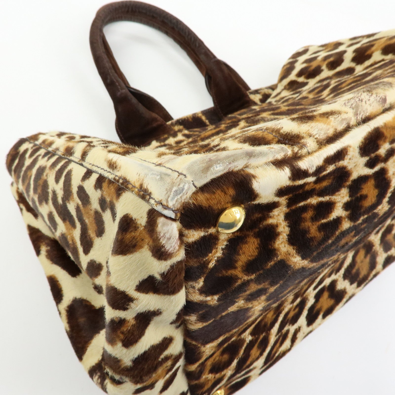 PRADA Triangle Logo Unborn Calf Canapa  2Way Tote Hand Bag BN1877