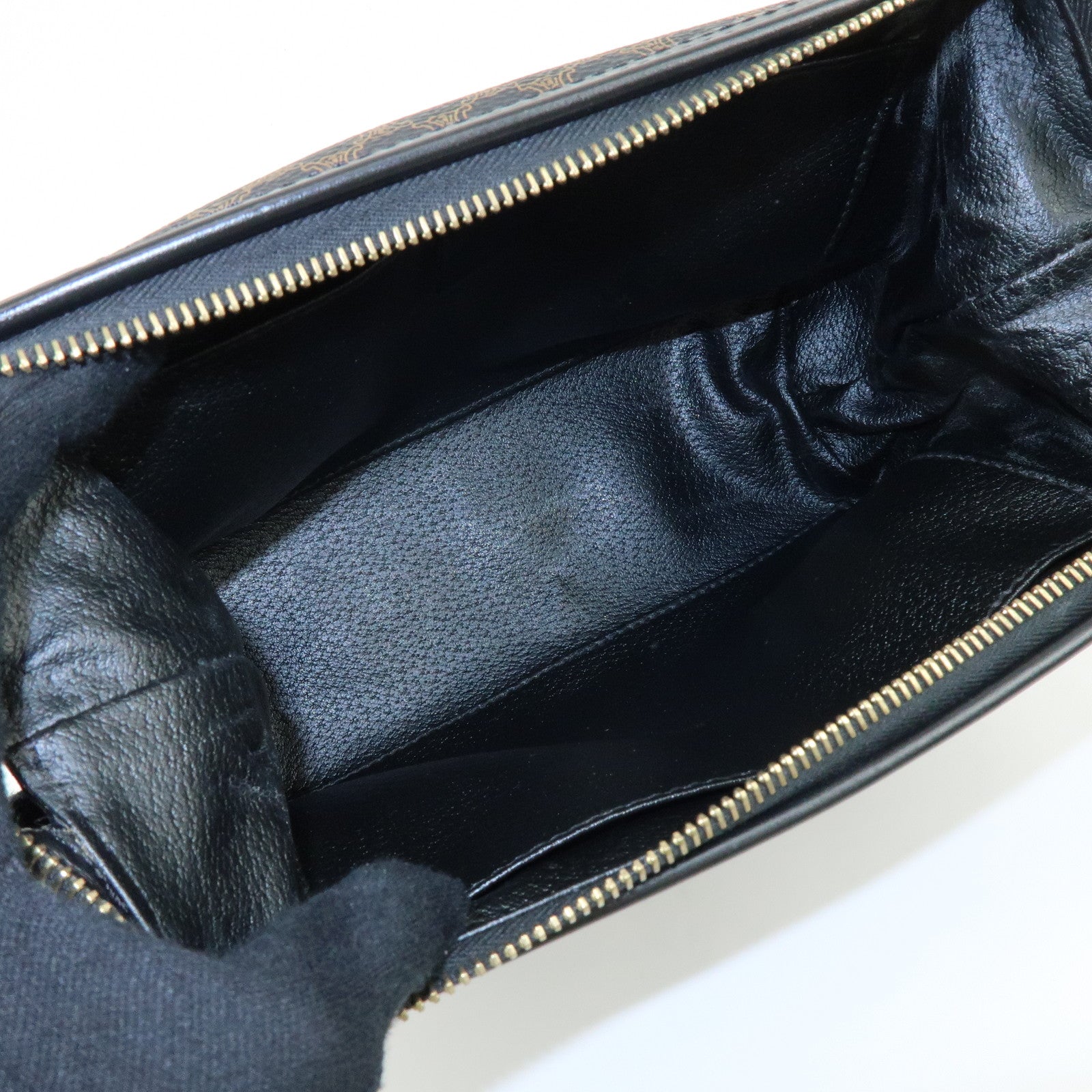 CELINE Macadam PVC Leather Pouch Cosmetic Case Dark Brown Black