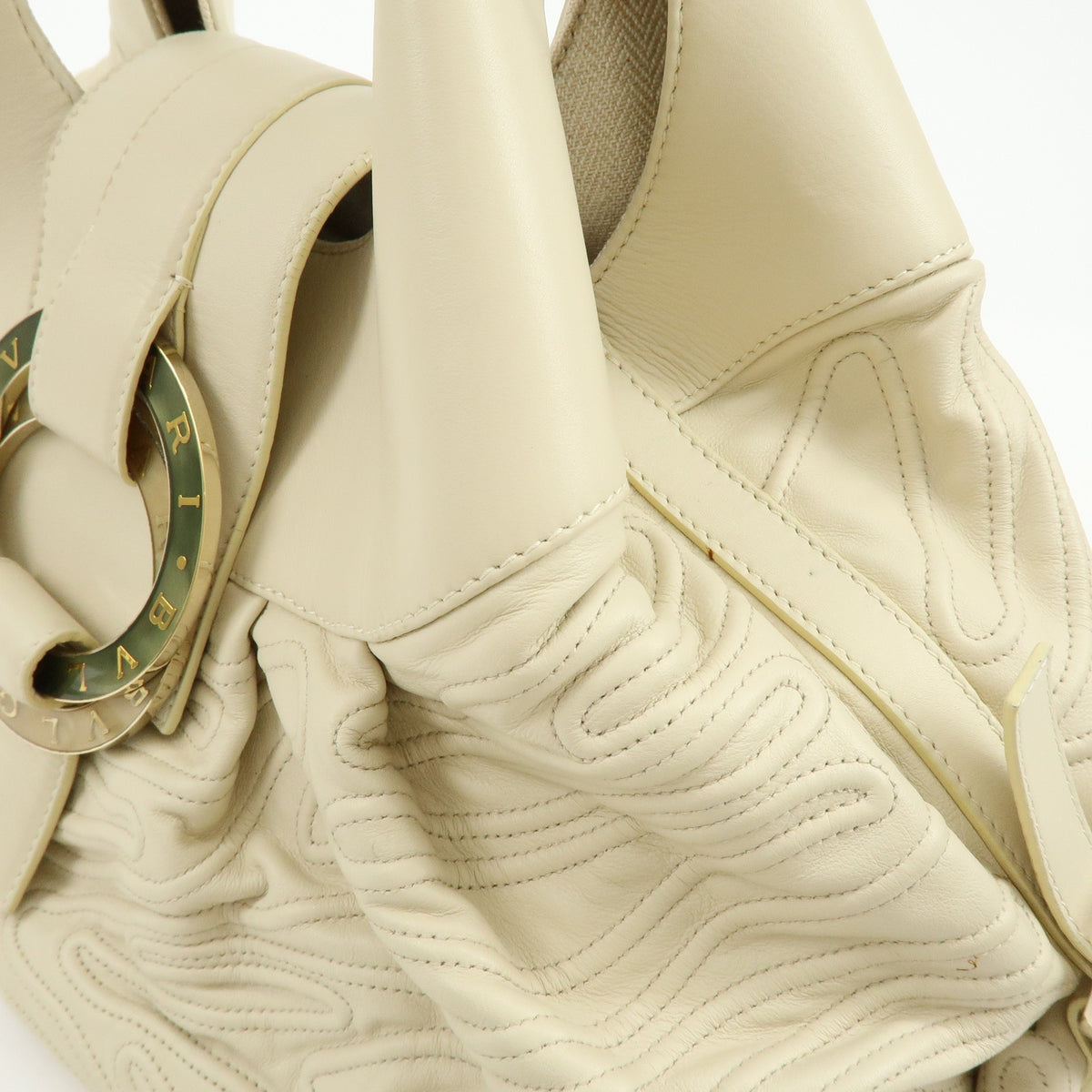 BVLGARI Chandra Leather Shoulder Bag Hand Bag Ring Buckle White