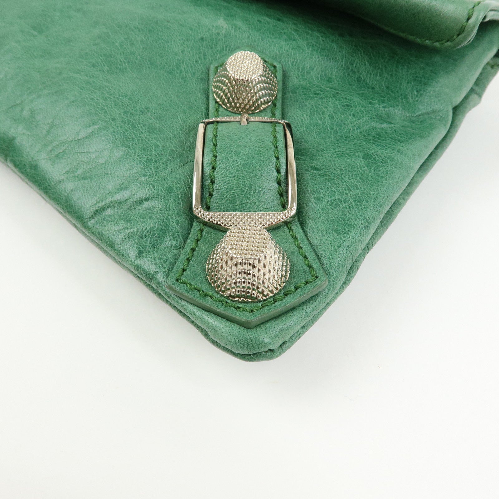 BALENCIAGA Giant Envelope Leather Clutch Bag Pouch Green 186182
