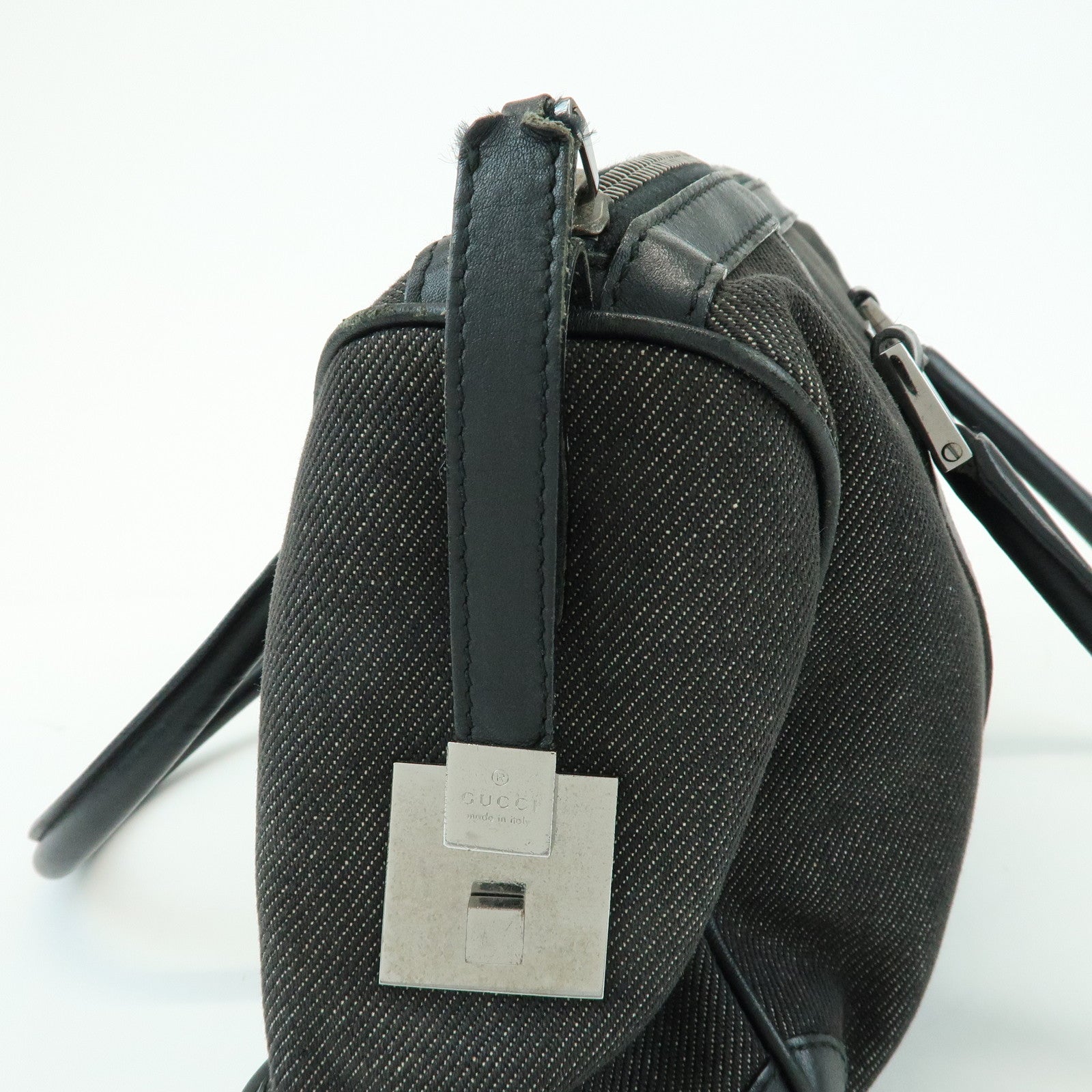GUCCI Canvas Leather Boston Bag Hand Bag Black Dark Grey 30458