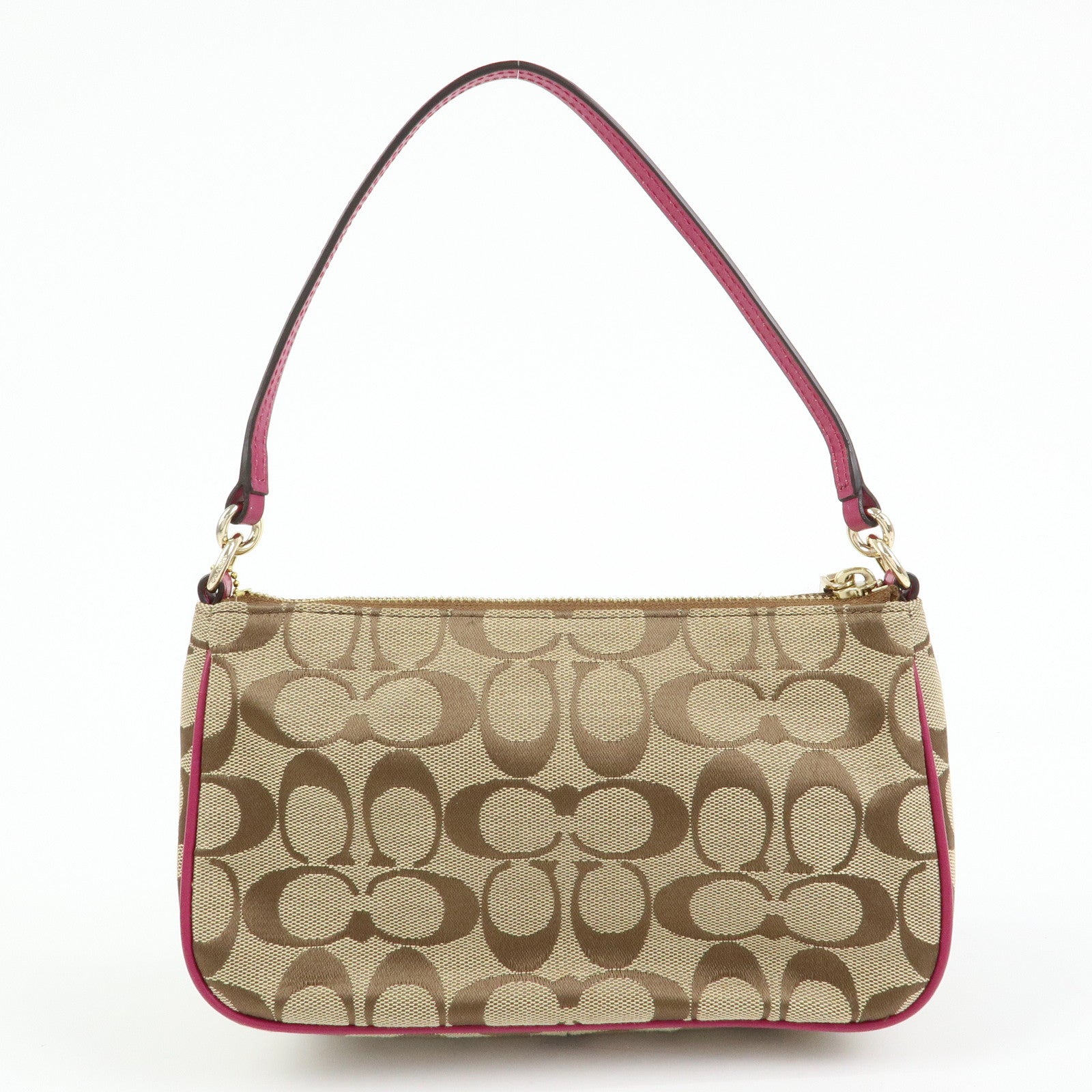 COACH Signature Canvas Leather 2Way Shoulder Bag Hand Bag Beige Pink