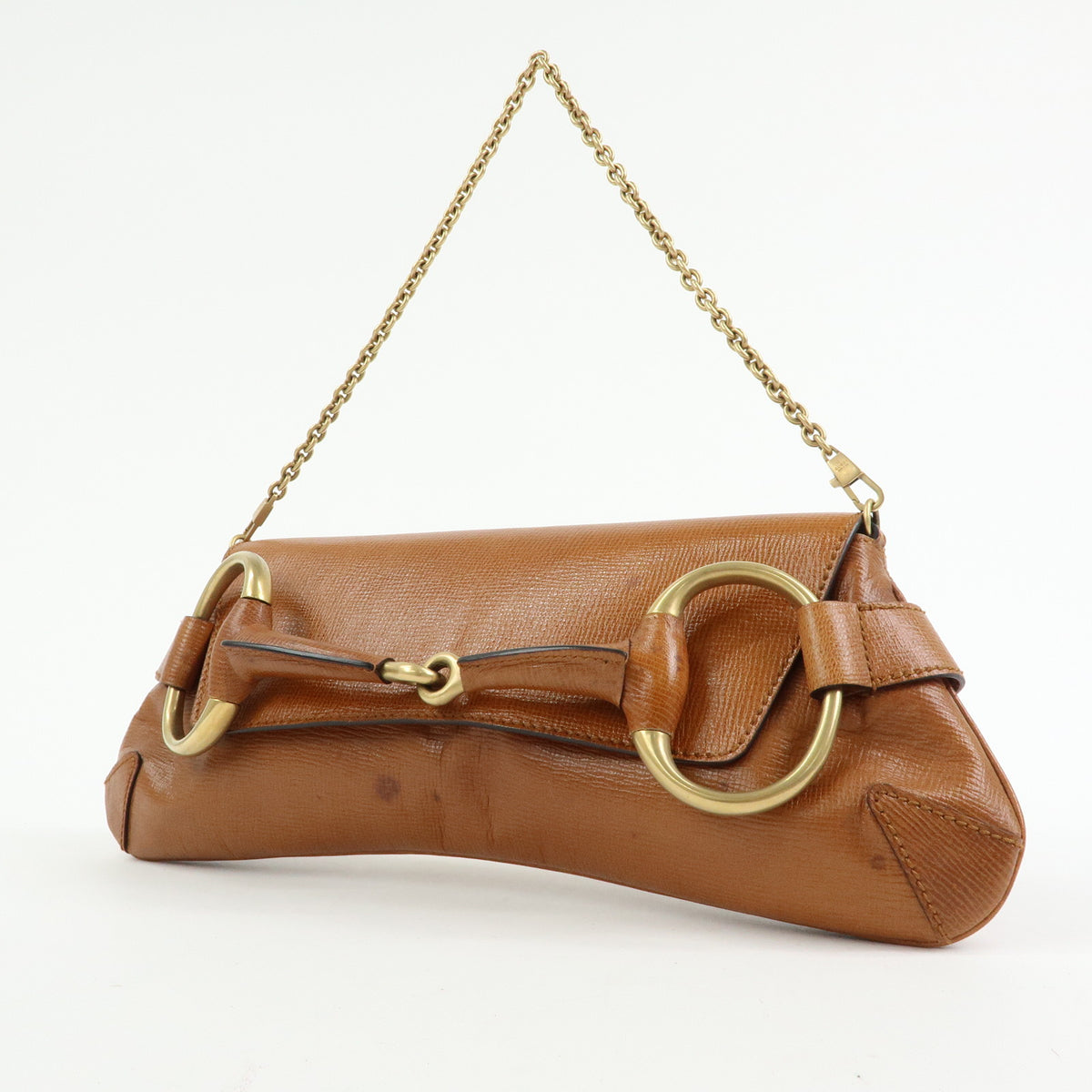 GUCCI Horsebit Leather Chain Shoulder Bag Hand Bag Brown 120134