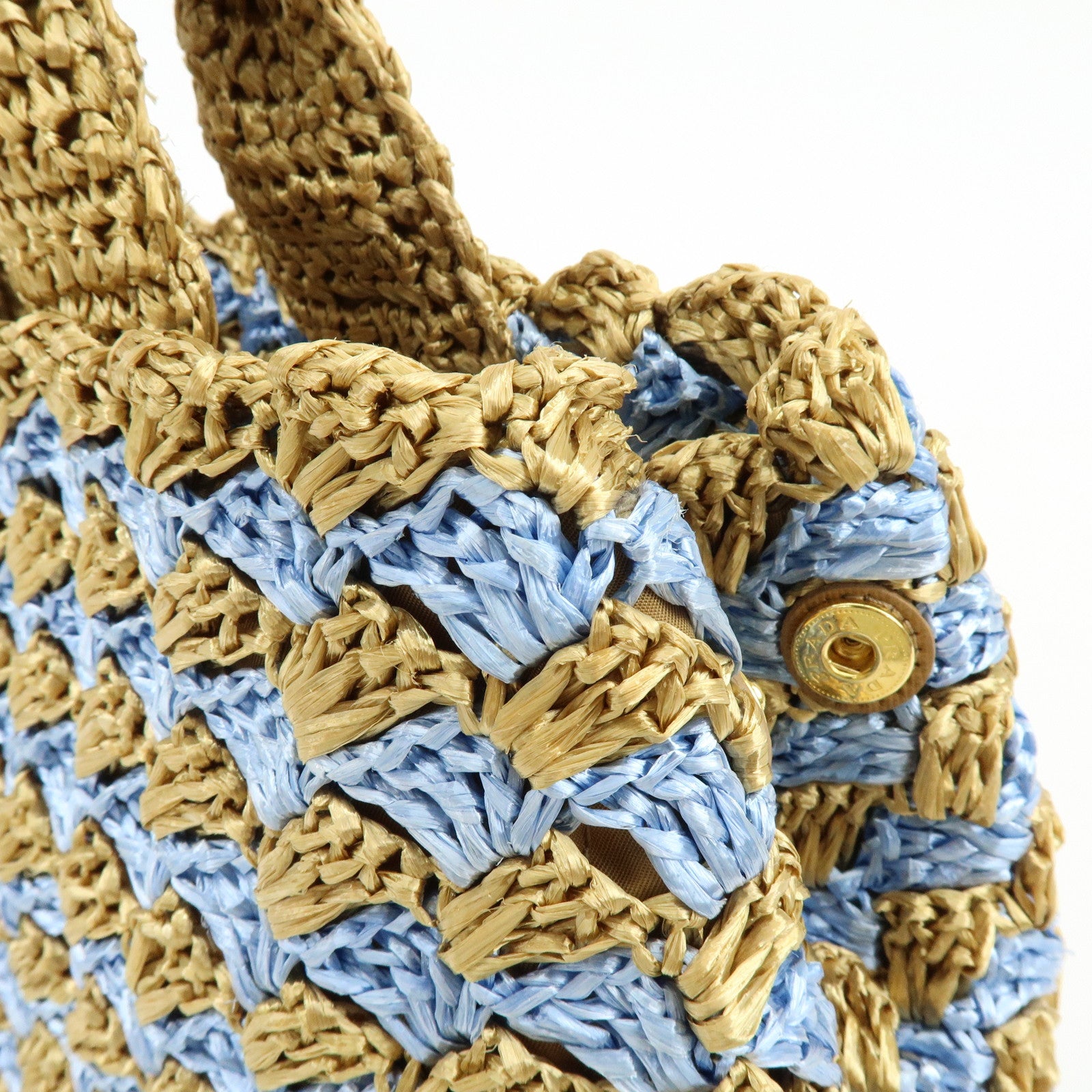PRADA Traingle Logo Canapa Raffia Tote Bag Hand Bag Natural Blue