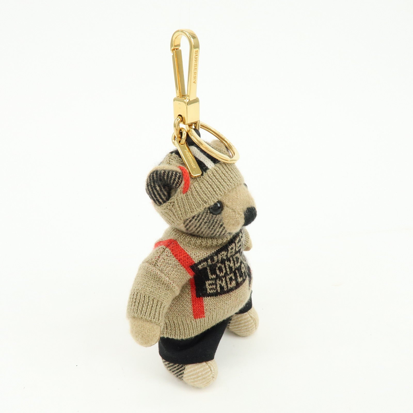 Burberry Teddy Bear Cashmere Wool Leather Bag Charm Key Holder Beige