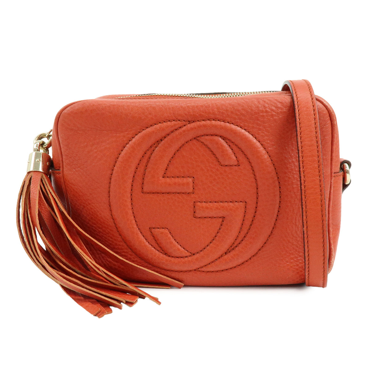 GUCCI SOHO Interlocking G Leather Chain Shoulder Bag Orange 308364