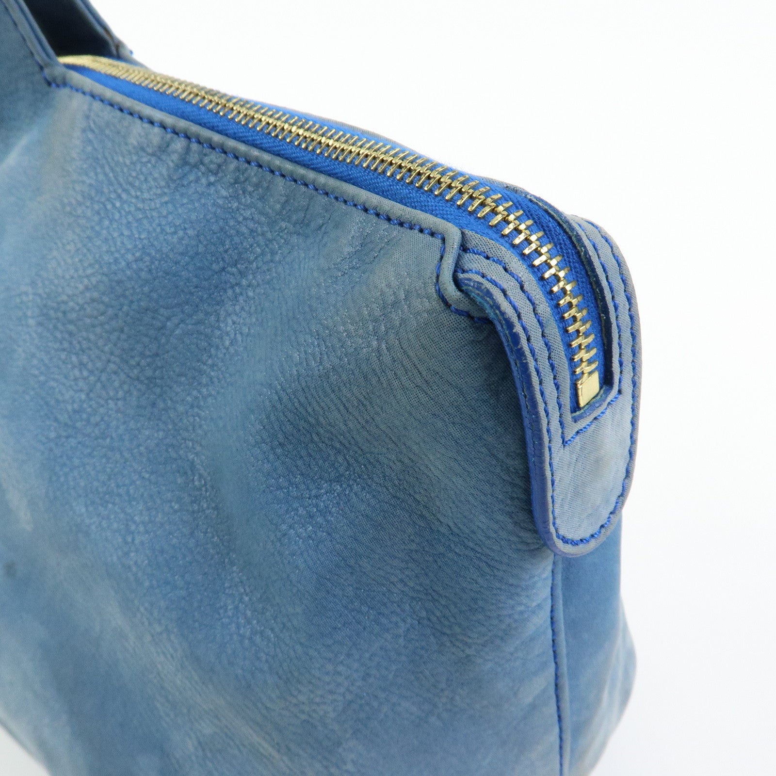 FENDI Lampo Leather Tote Bag Shoulder Bag Blue 8BR636