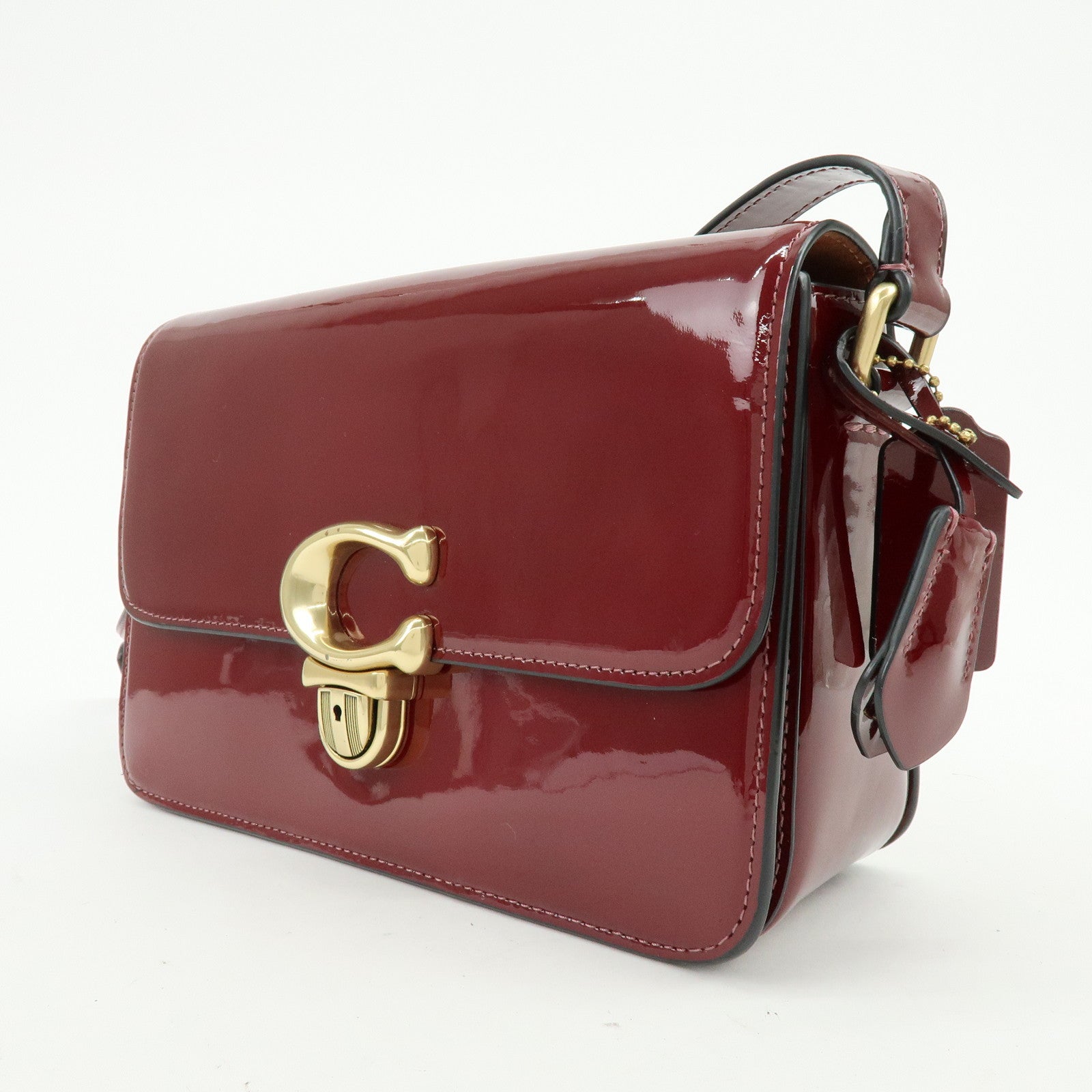 COACH Studio Signature C Patent Leather Shoulder Bag Bordeaux