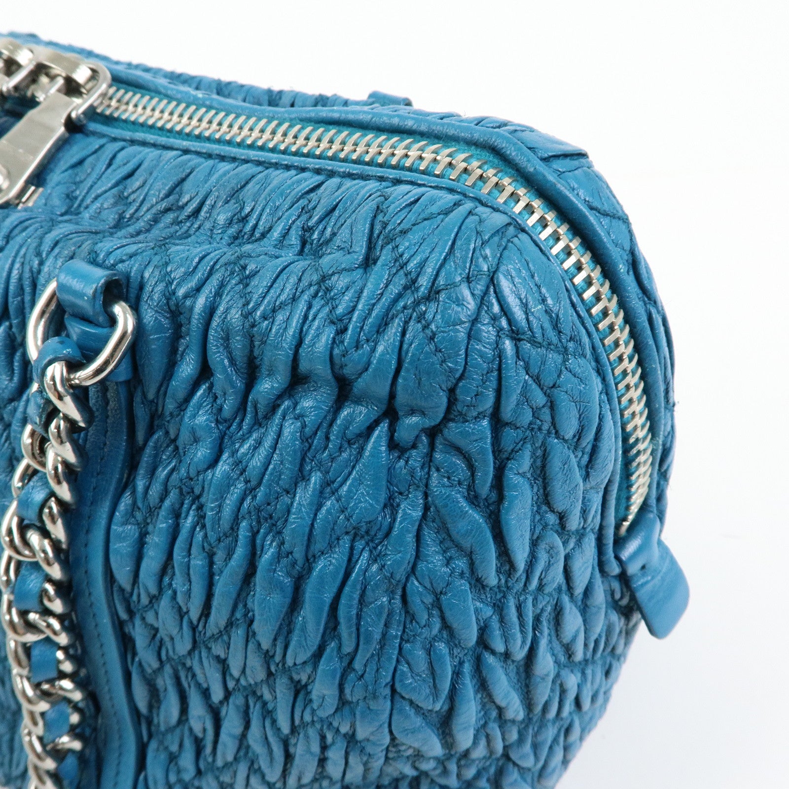MIU MIU Matelasse Cloquet Nappa Leather Chain Shoulder Bag Turquoise