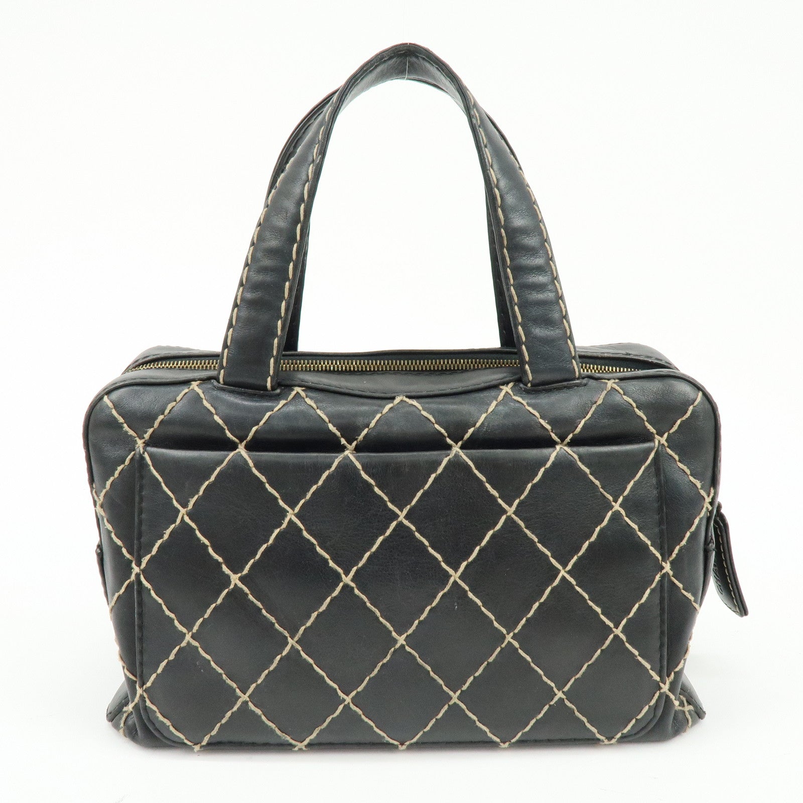 CHANEL Wild Stitch COCO Mark Calf Skin Hand Bag Boston Bag Black A14692