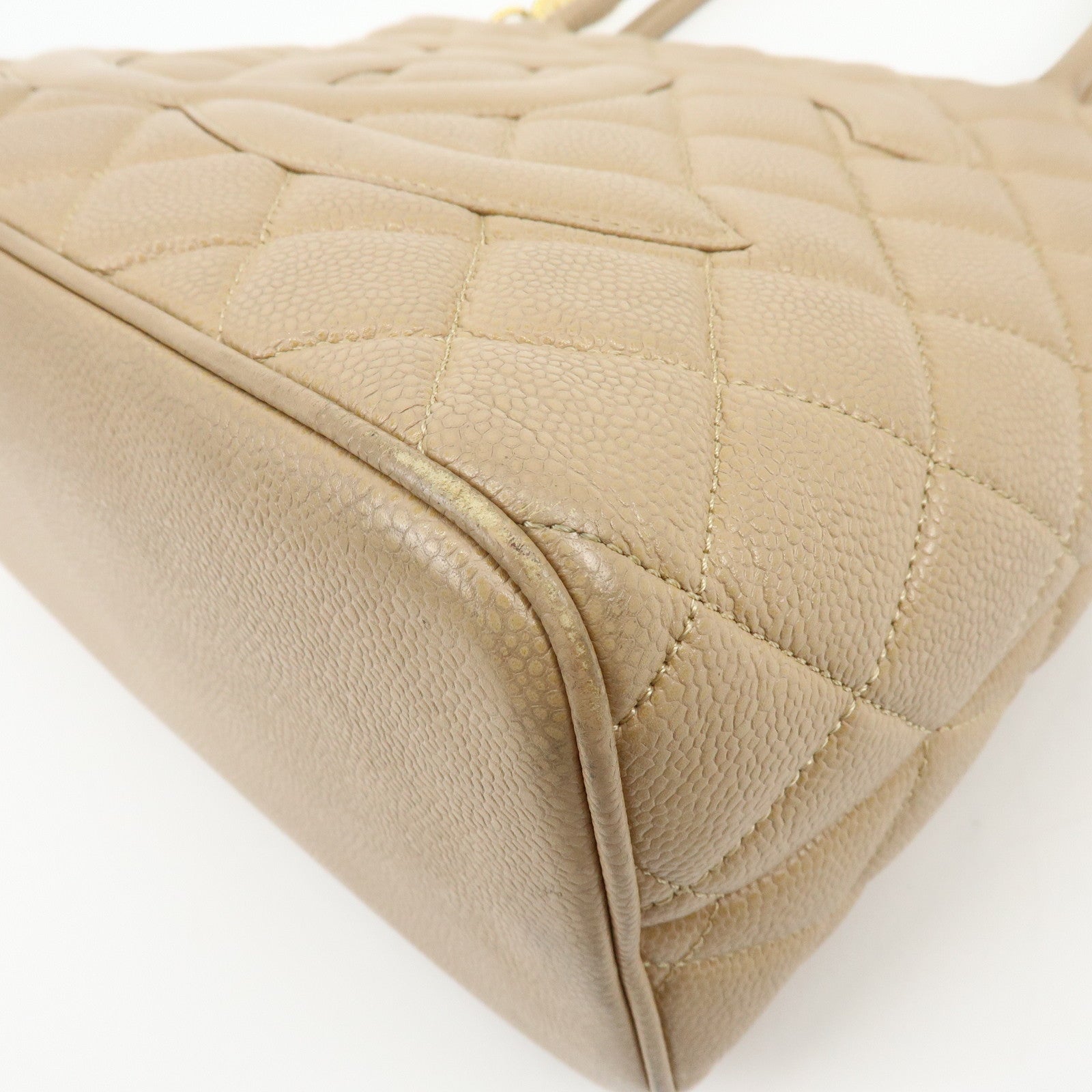 CHANEL Matelasse COCO Mark Caviarskin Medallion Tote Bag Beige A01804