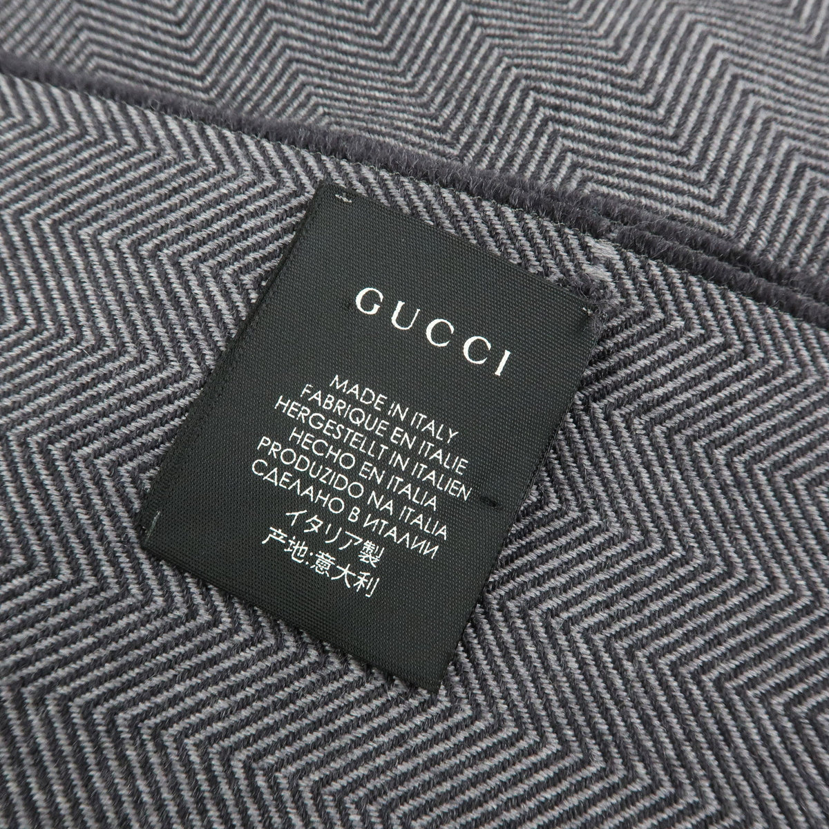GUCCI Historia Wool 100% Scarf Crest Herringbone Gray