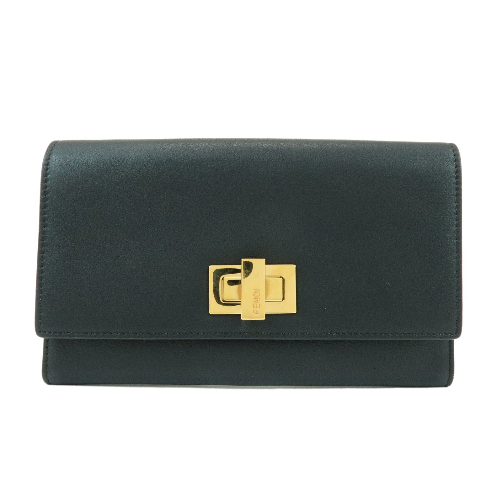 FENDI Peekaboo Leather Long Wallet Continental Wallet Black 8M0308